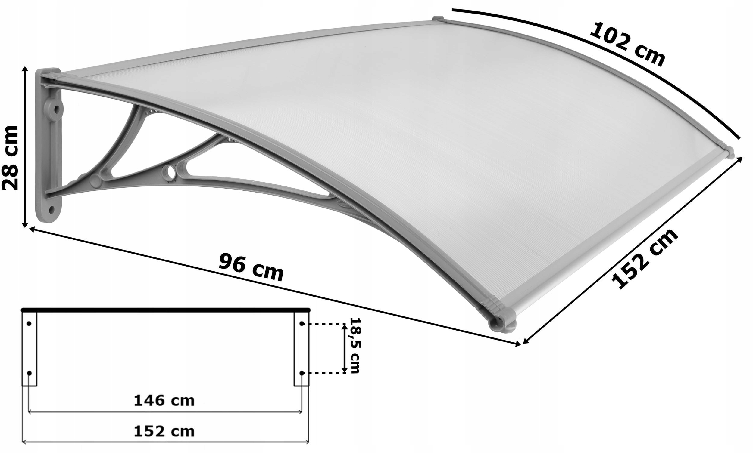 DASZEK NAD DRZWI WEJŚCIOWE KLIME ZADASZENIE 150x100 POLIWĘGLAN DACH SZARY Marka Gockowiak