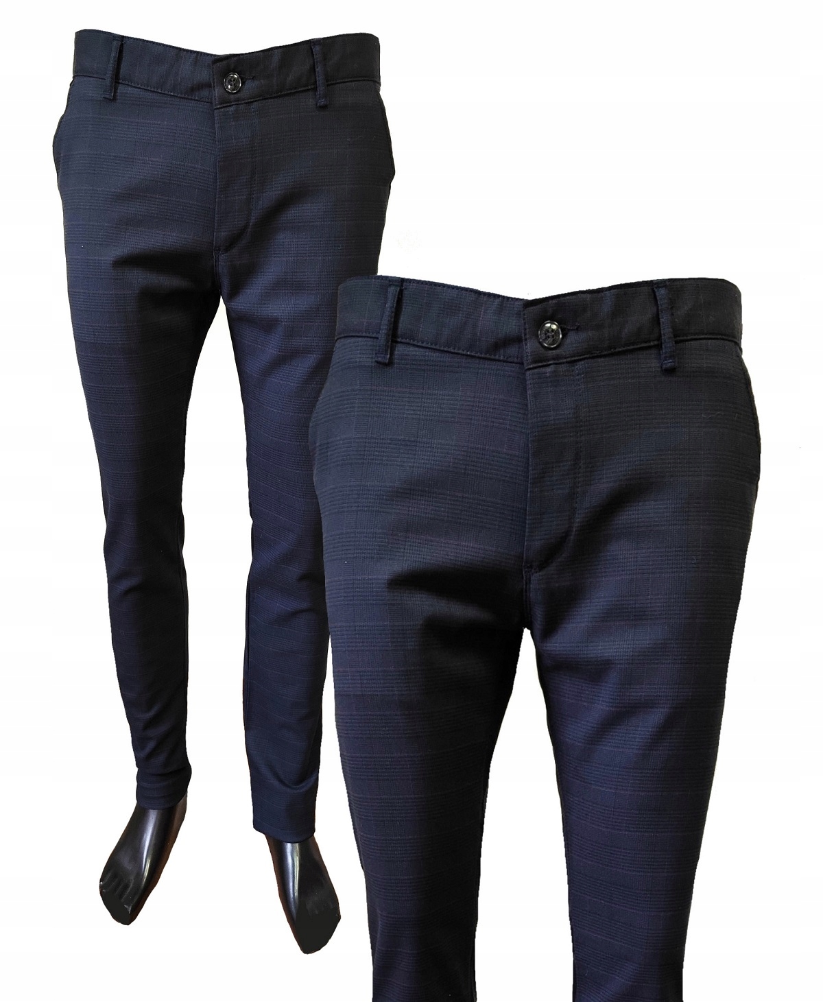 Elegantní kostkované kalhoty s rovnými nohavicemi Námořnická Modrá 36