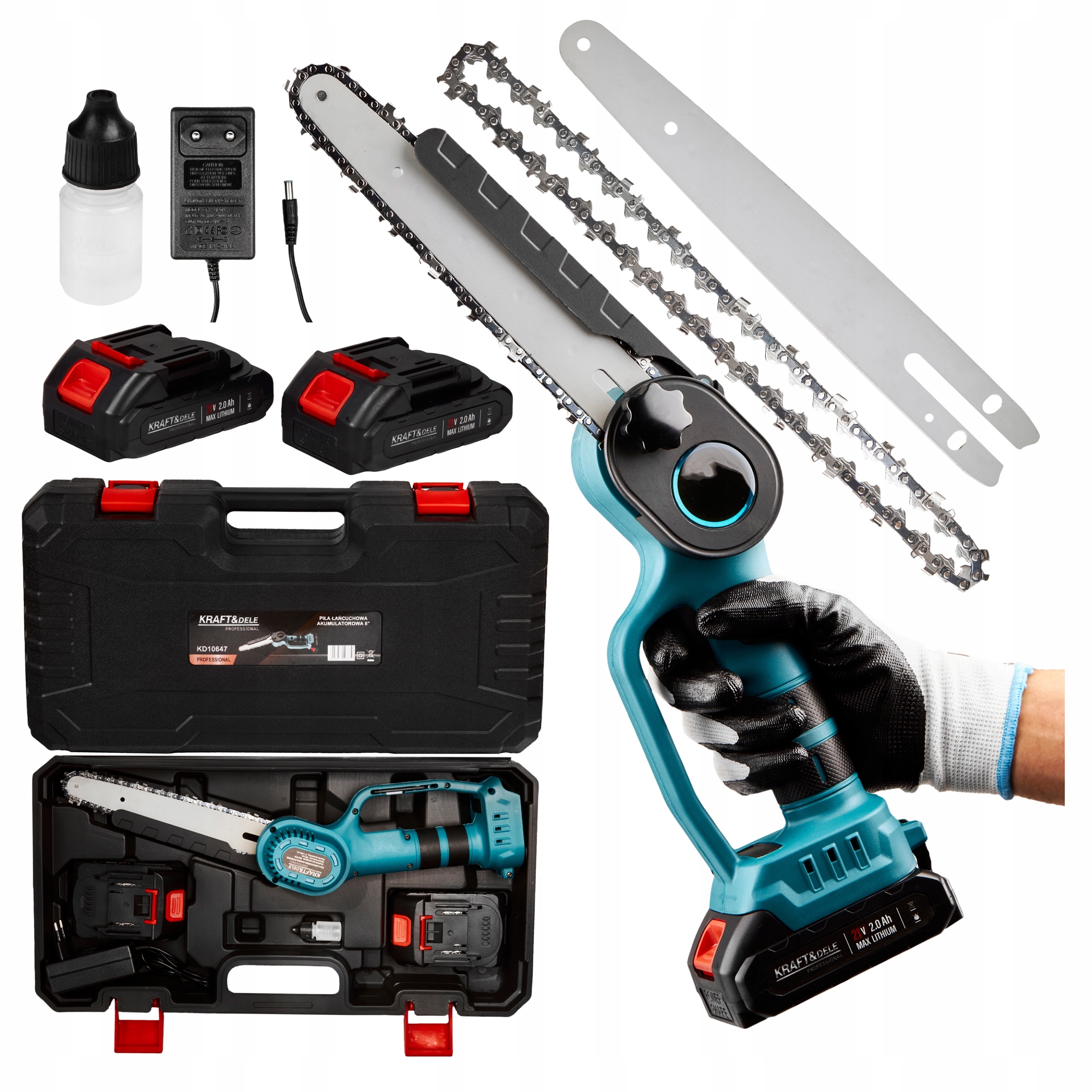 Mini akumulátorová pila 8" 240 mm Řetězová pro ořezávání 2x baterie