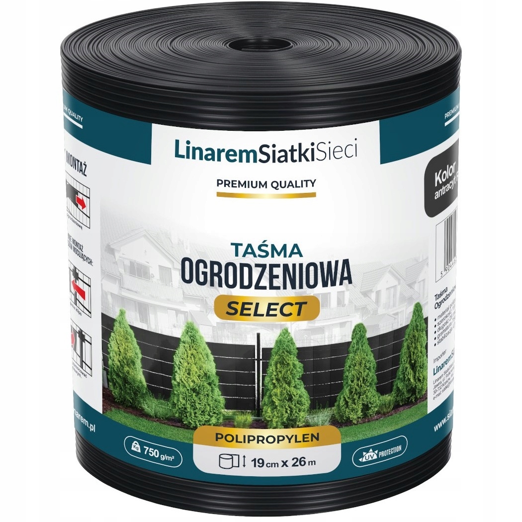 Taśma Ogrodzeniowa Premium 19x26m osłona ogrodzenie panelowe antracyt Uv+
