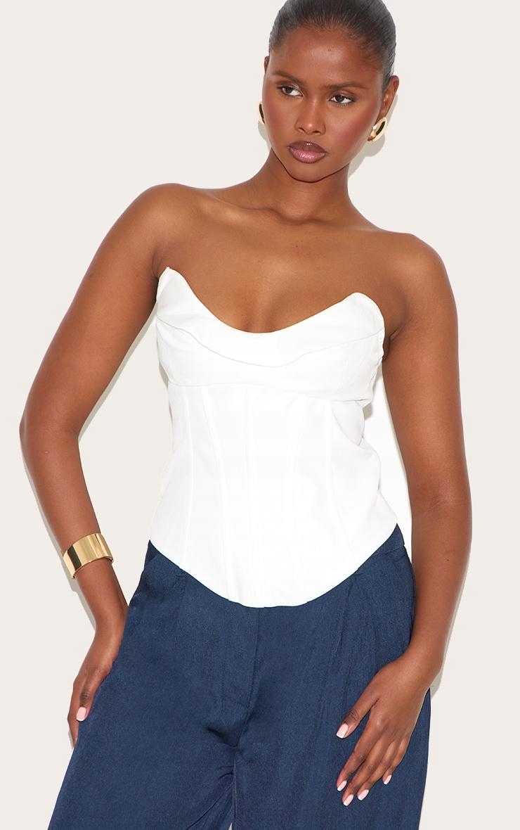 BIAŁY KLASYCZNY GORSET ZAPINANY NA ZAMEK GŁADKI PRETTYLITTLETHING 42