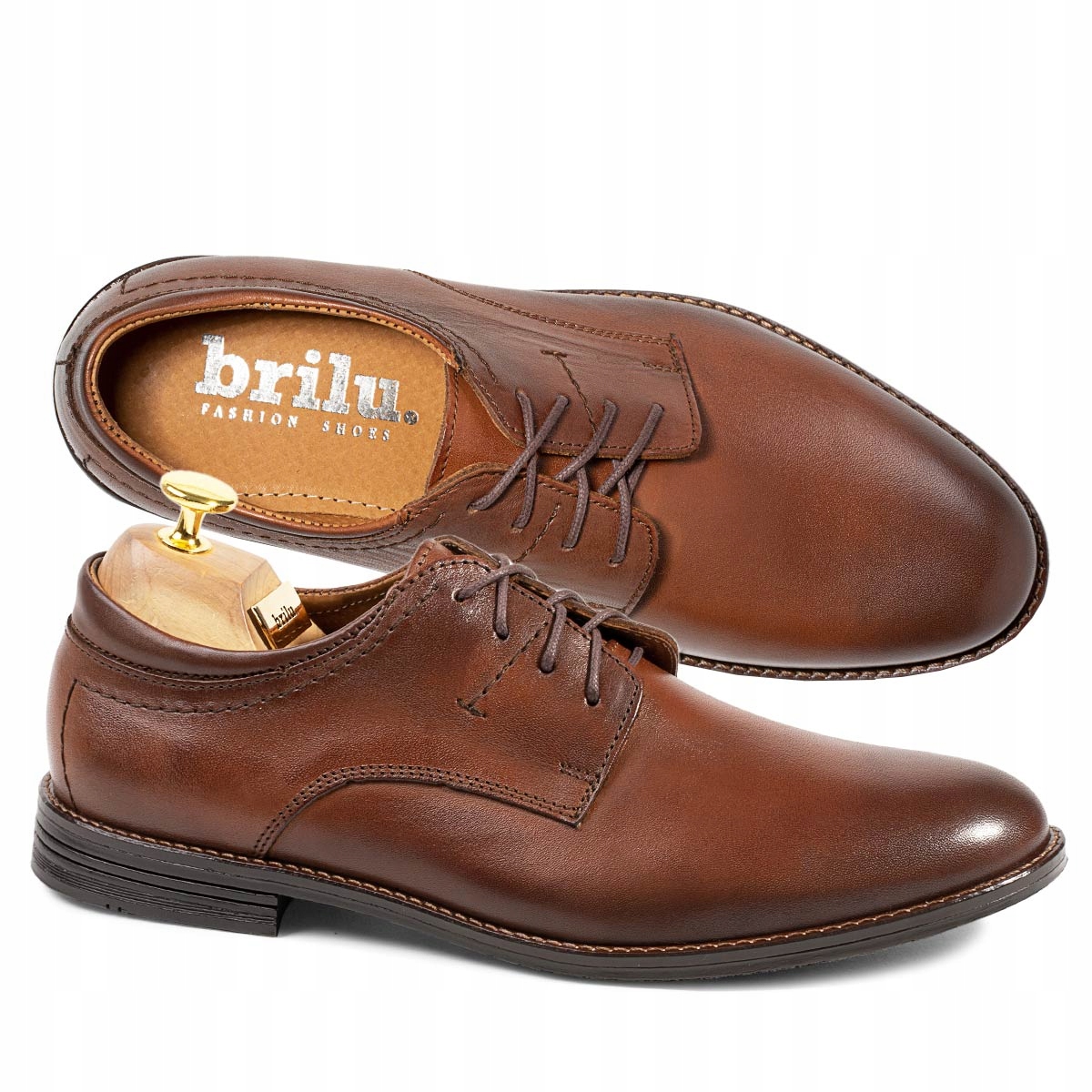 Brilu Buty Wizytowe Męskie Skóra Derby Brązowe 44