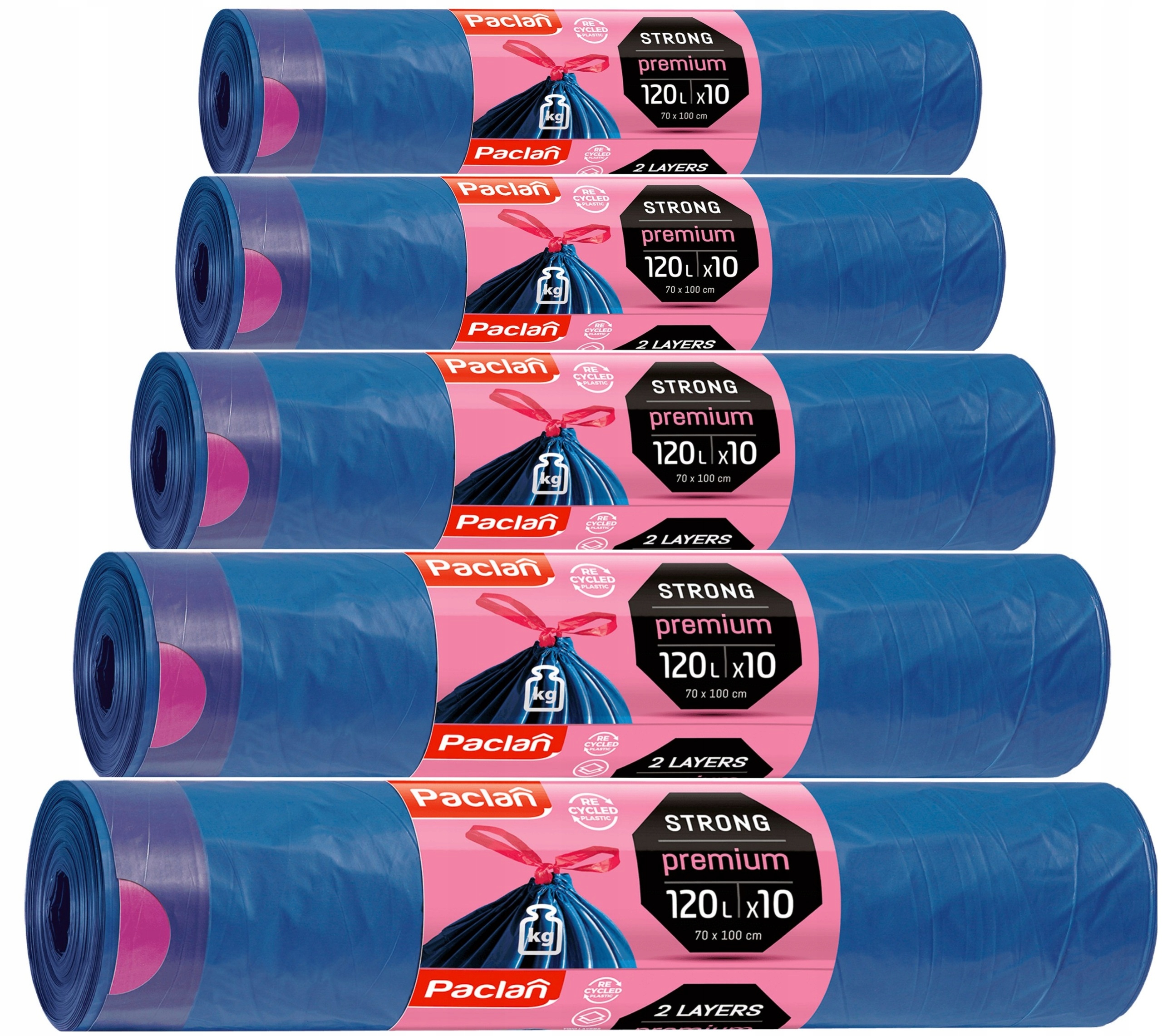 Levně Pytle Na Odpadky Premium 120L 50 ks Paclan 5 rolí