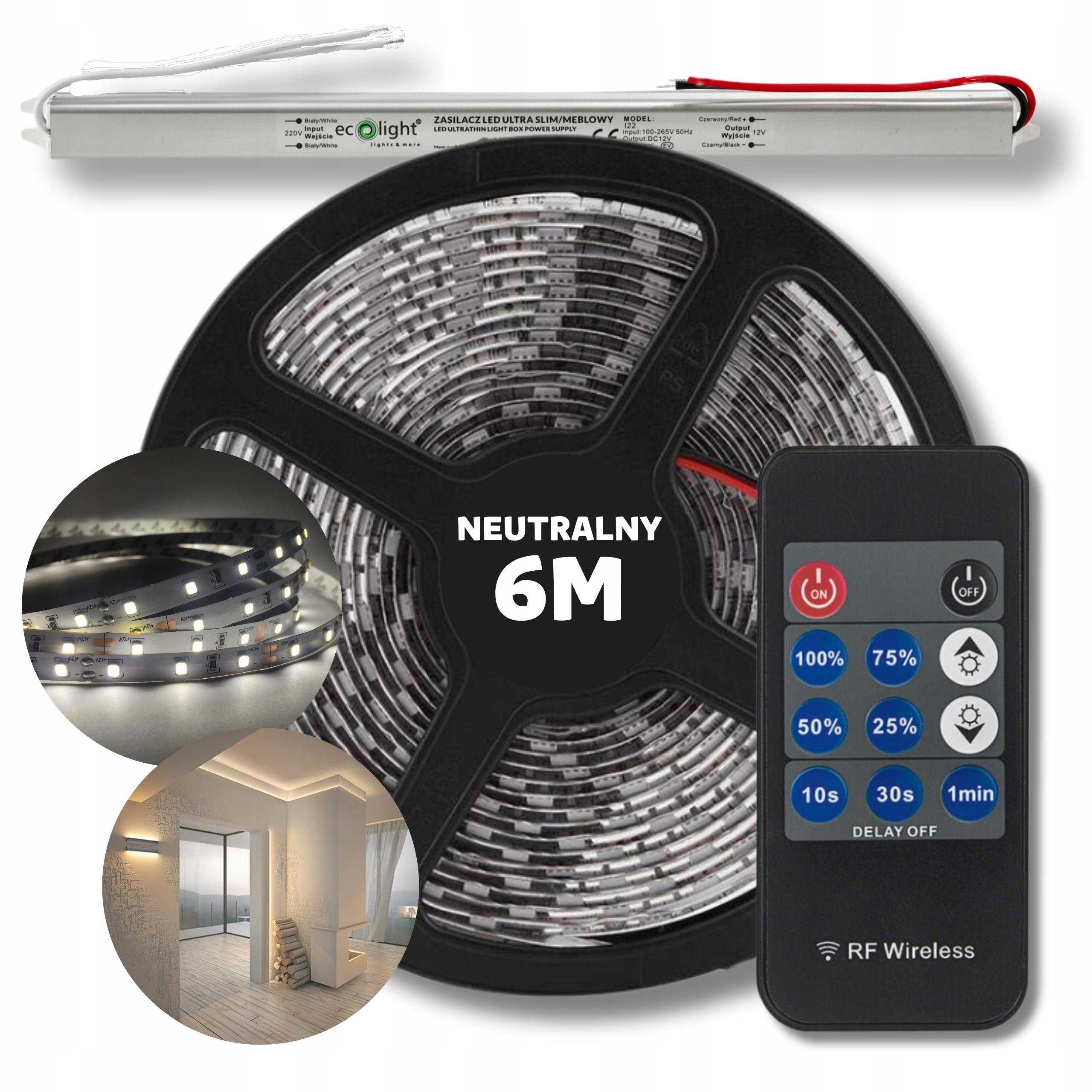 Set 6 m Led pásek Smd bílý neutrální napájecí zdroj dálkový ovladač 12 V