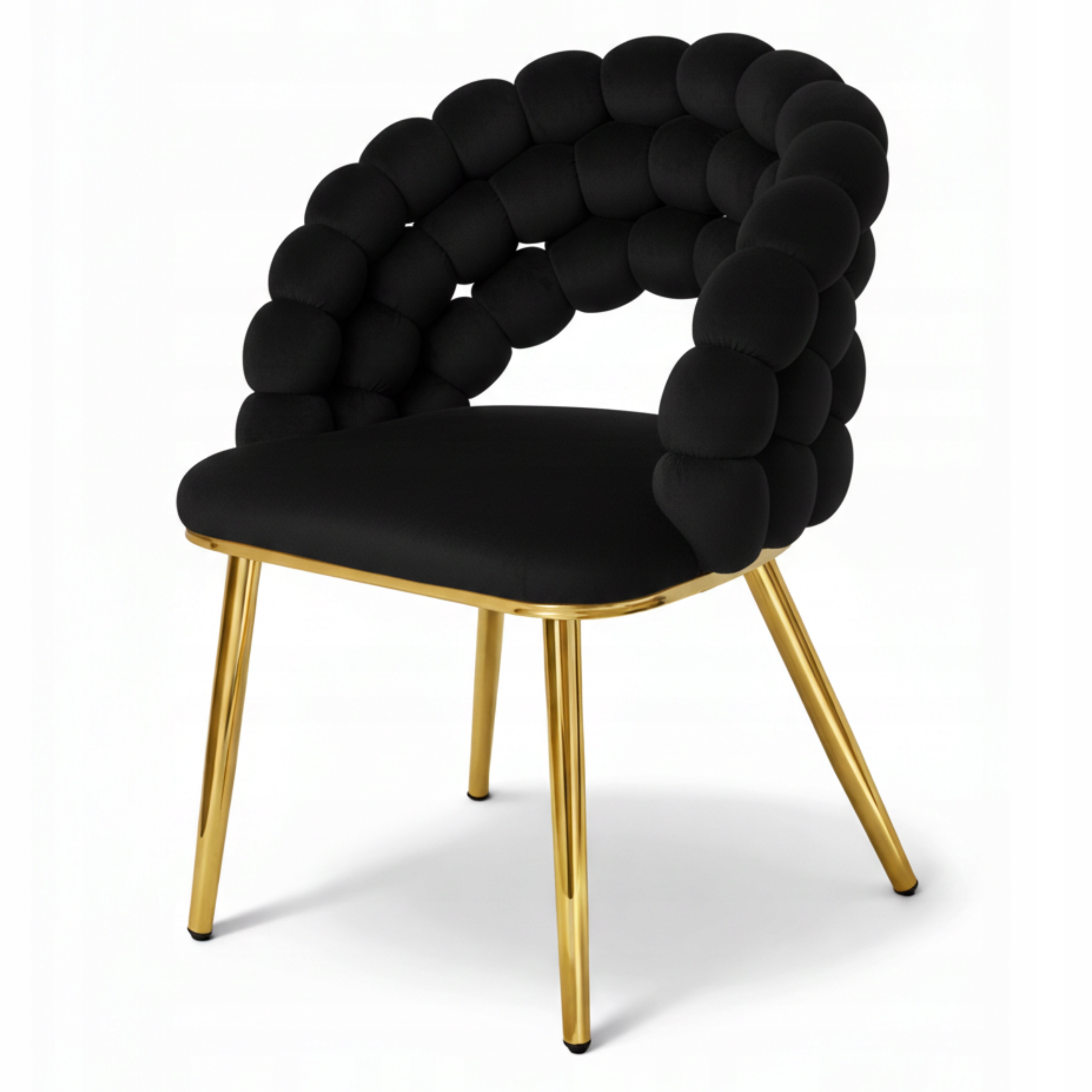 Krzesło Tapicerowane Kulkowe Oparcie Welurowe Złote Nogi Czarne