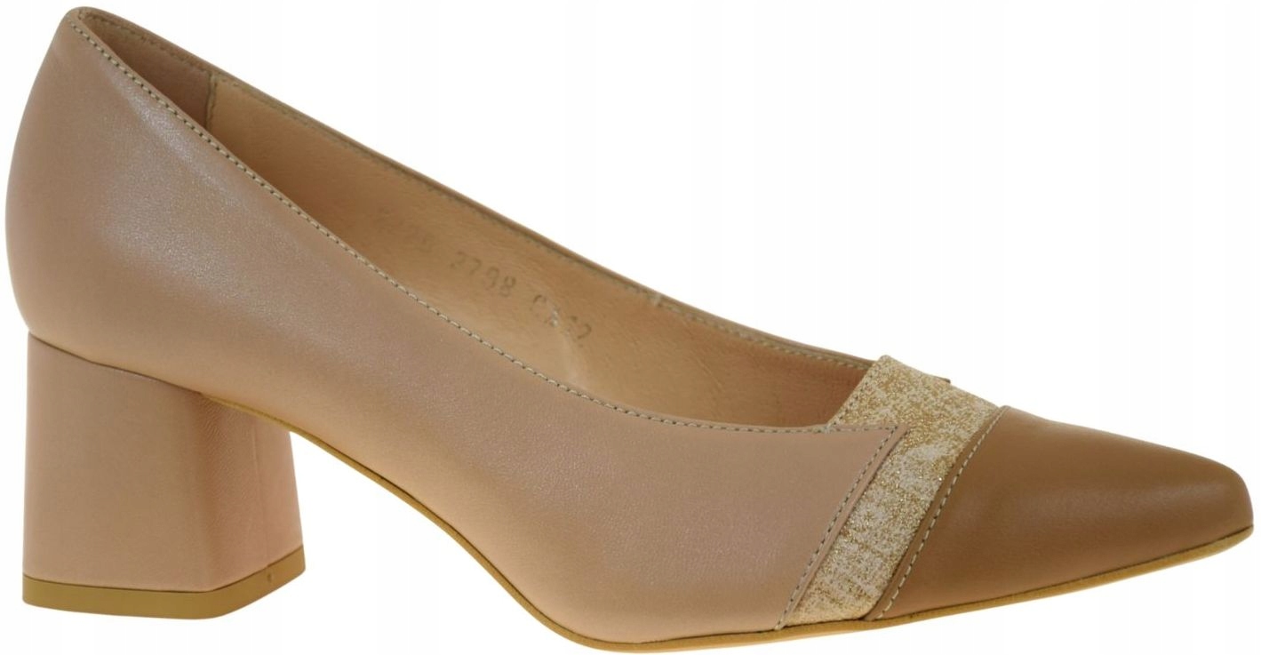 Elegantní dámské kožené béžové lodičky na podpatku Kordel 2798 R39