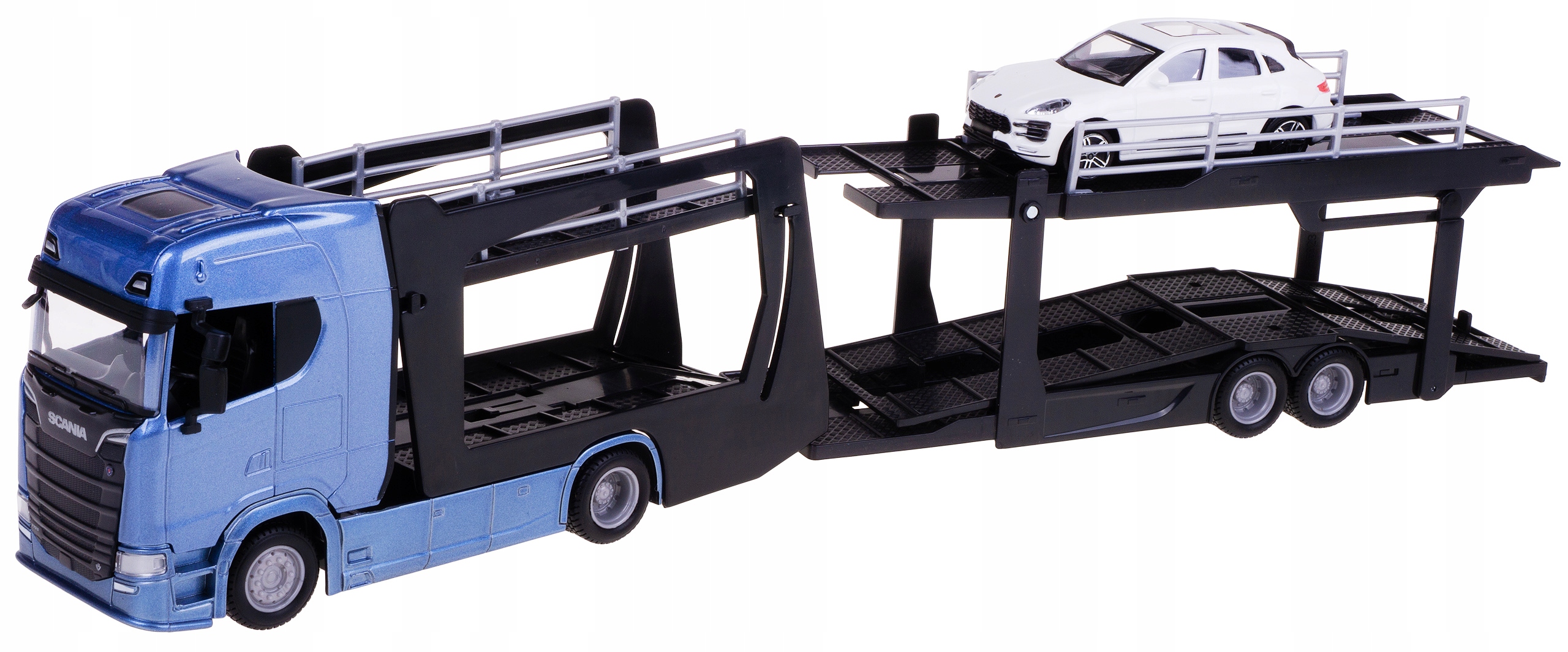 Scania 770 Tir Laweta Porsche Macan Model Metal Bburago 1:43 Modrá