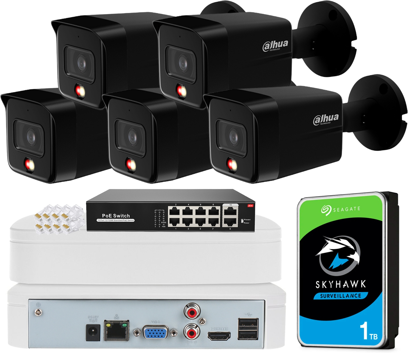 Zestaw do Monitoringu Dahua 5 Kamer IPC-HFW1839TC-BLACK 8Mpx Dual Light