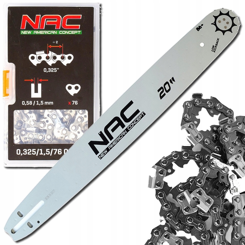 Zestaw Prowadnica 20" 50 CM Piły Łańcuch Nac 0,325 1,5 mm 76 ogniw CST61