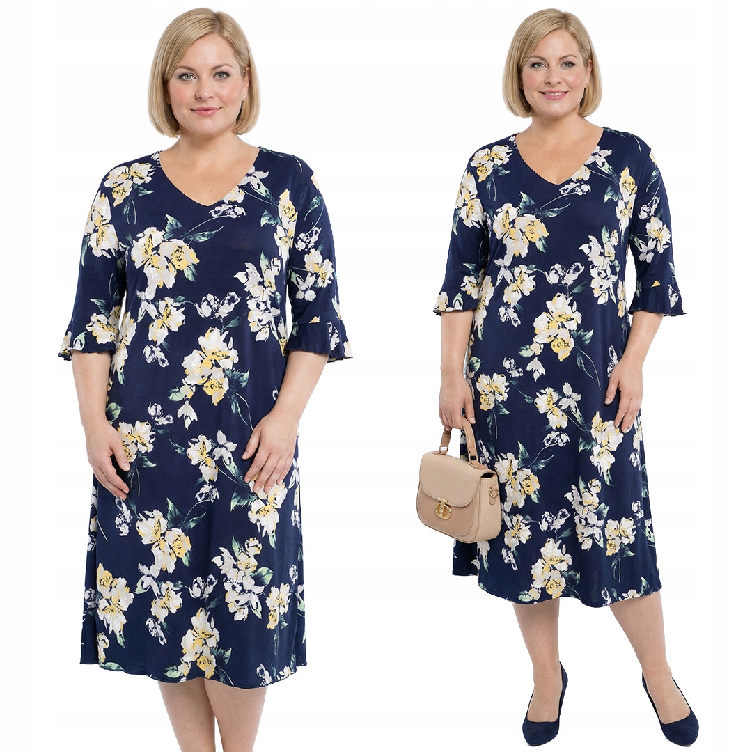 Tmavě modrá šaty sukně s květinami plus size velikost 56/58