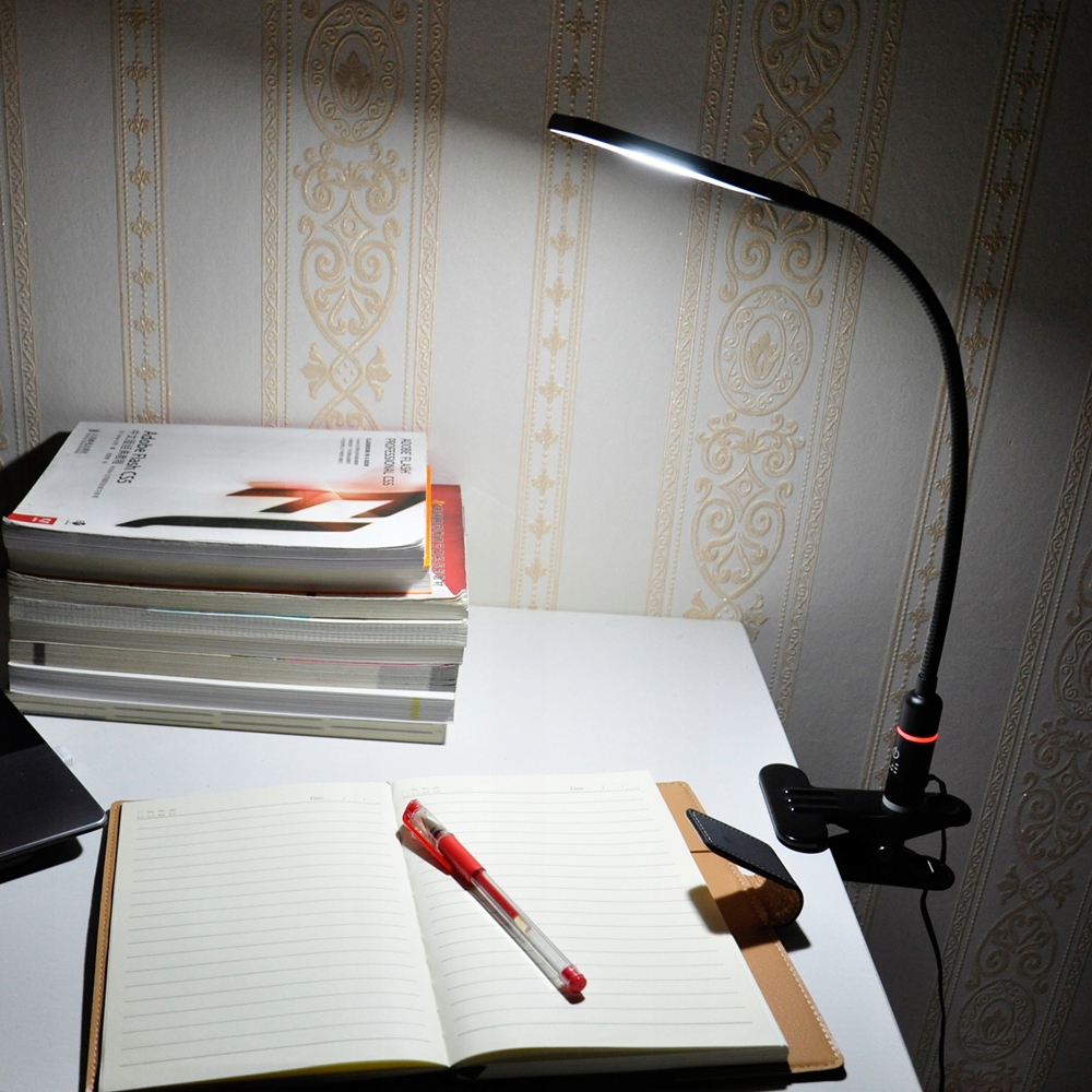 Czarna Lampa Stołowa LED z Zaciskiem, Sciemniana Lampka Nocna do Czytania Kolor czarny