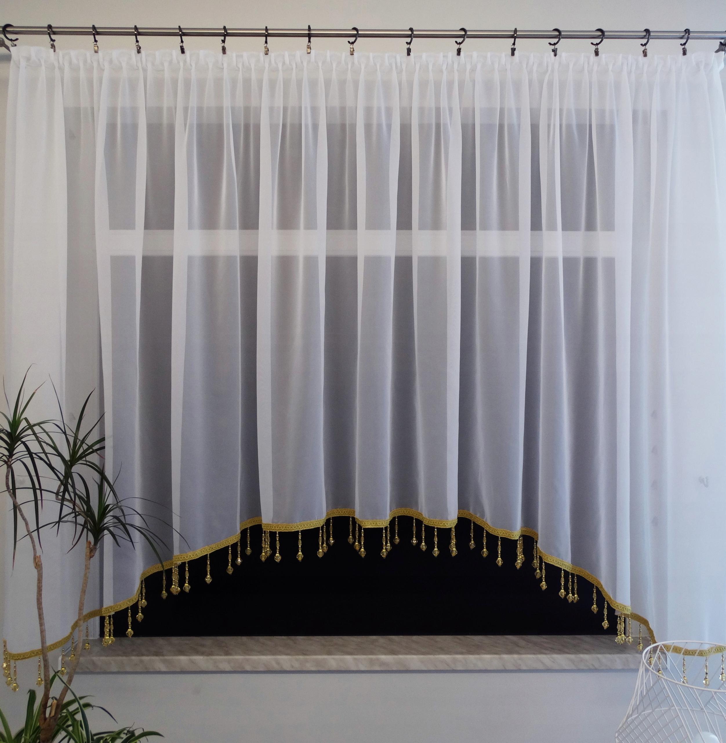 Mg Záclona Voál oblouk korálky Zlaté dlouhé 300x155