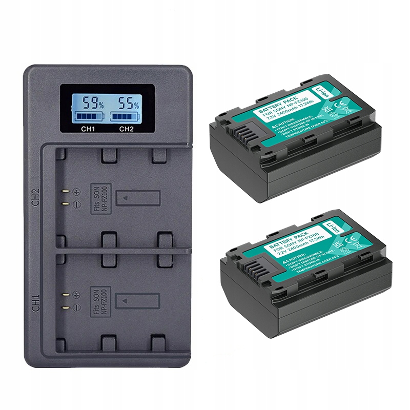 2X Baterie NP-FZ100 pro Sony A9M2, A7S3, A7R5, A7R IV, Alpha A7III LCD nabíječka