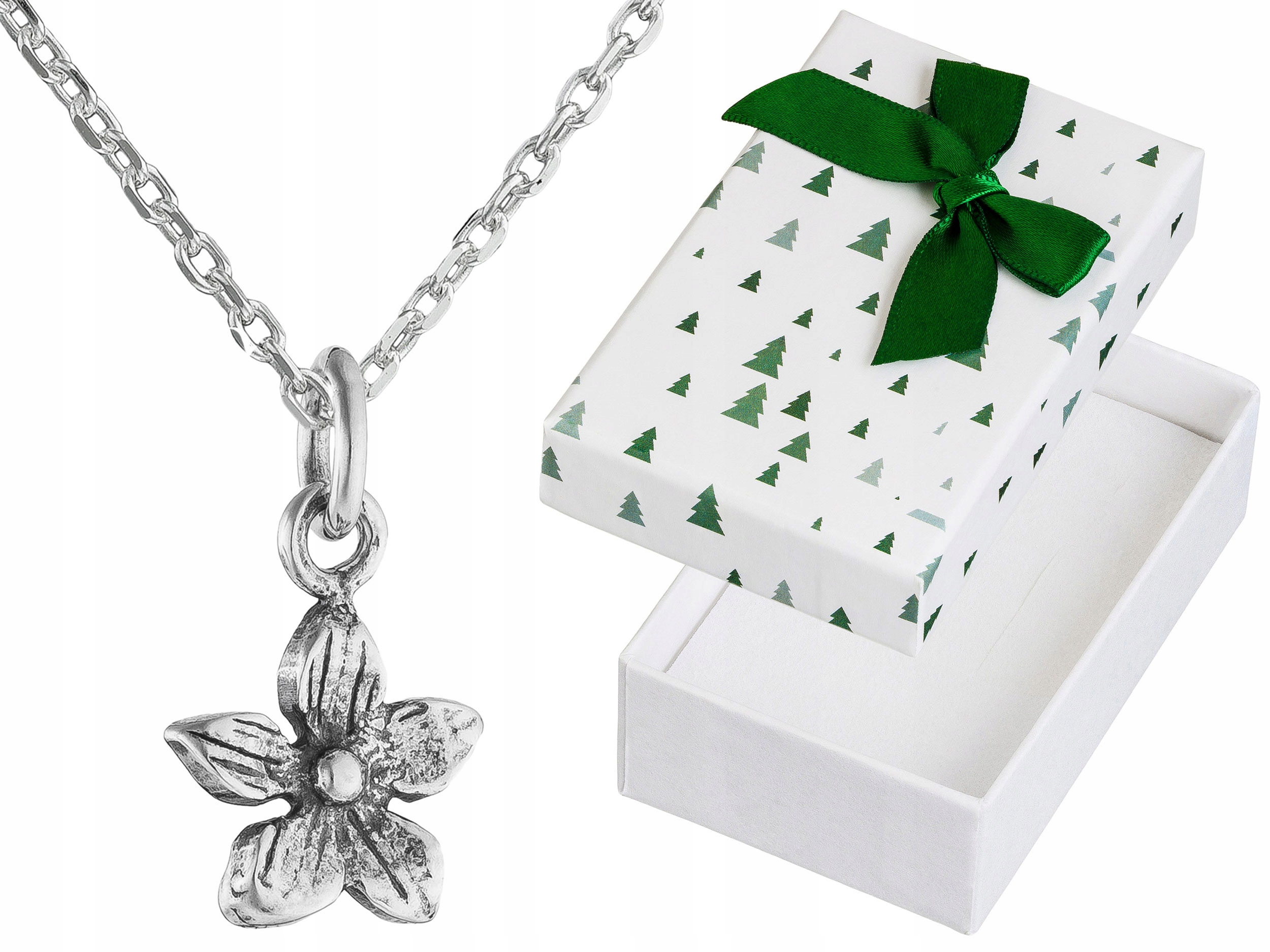 Dlouhý Stříbrný Dámský Náhrdelník Květina Oxidovaný Květ Stříbro Ankier 50 cm