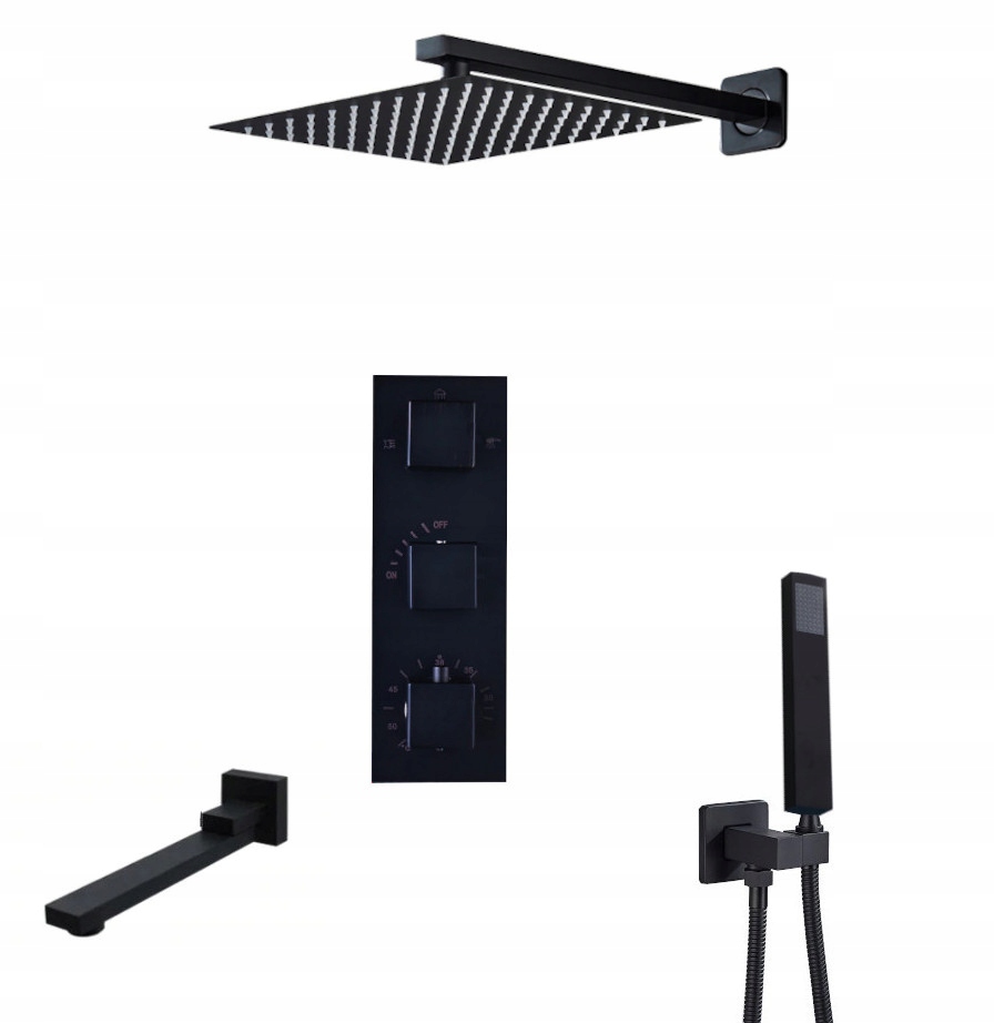 Podomietkový Set Termostat Výtok Čierny Mat Deštrukcia 25 CM
