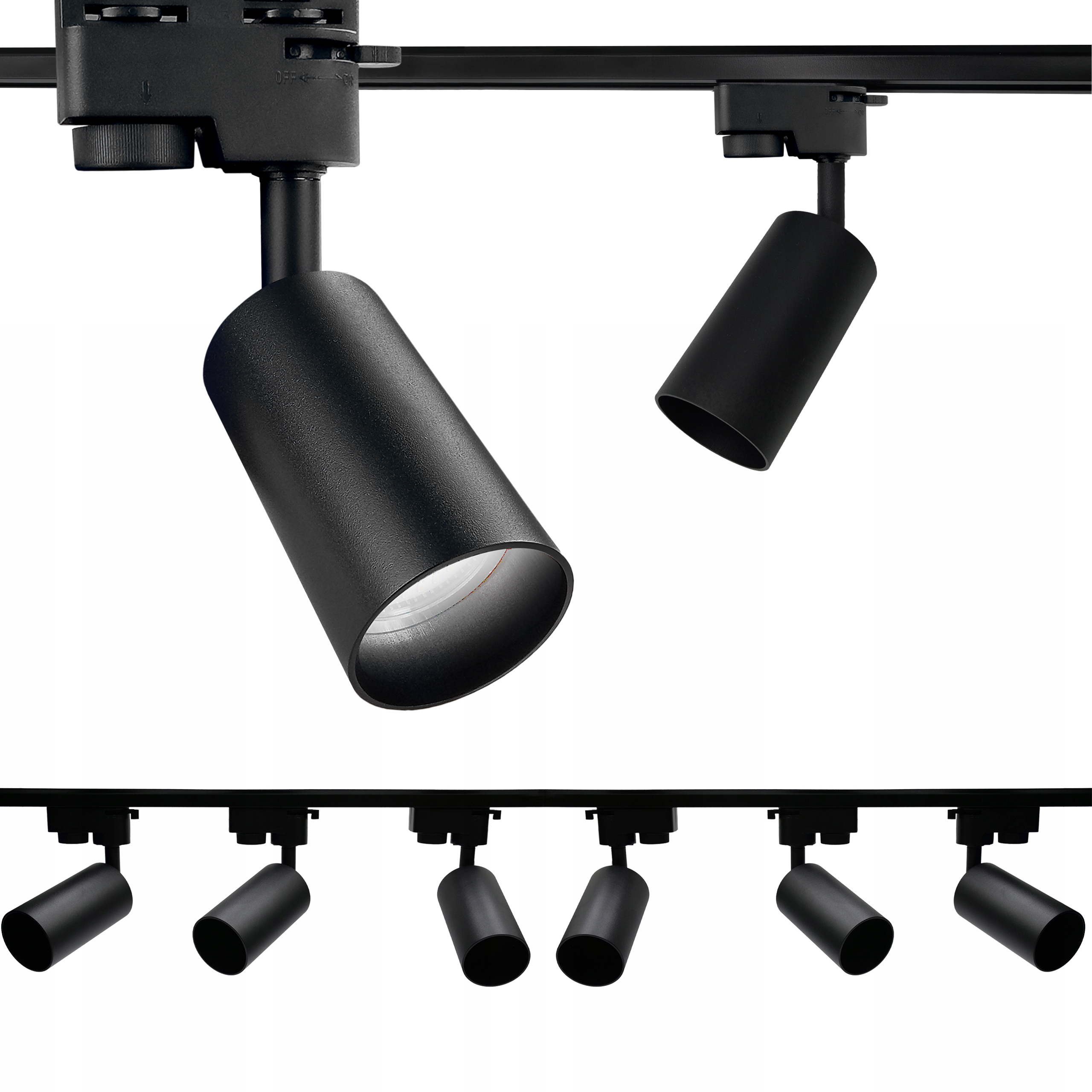 Zestaw 6x Spot Reflektor Ruchomy Czarny Na GU10 Szynoprzewód Szyna 2m