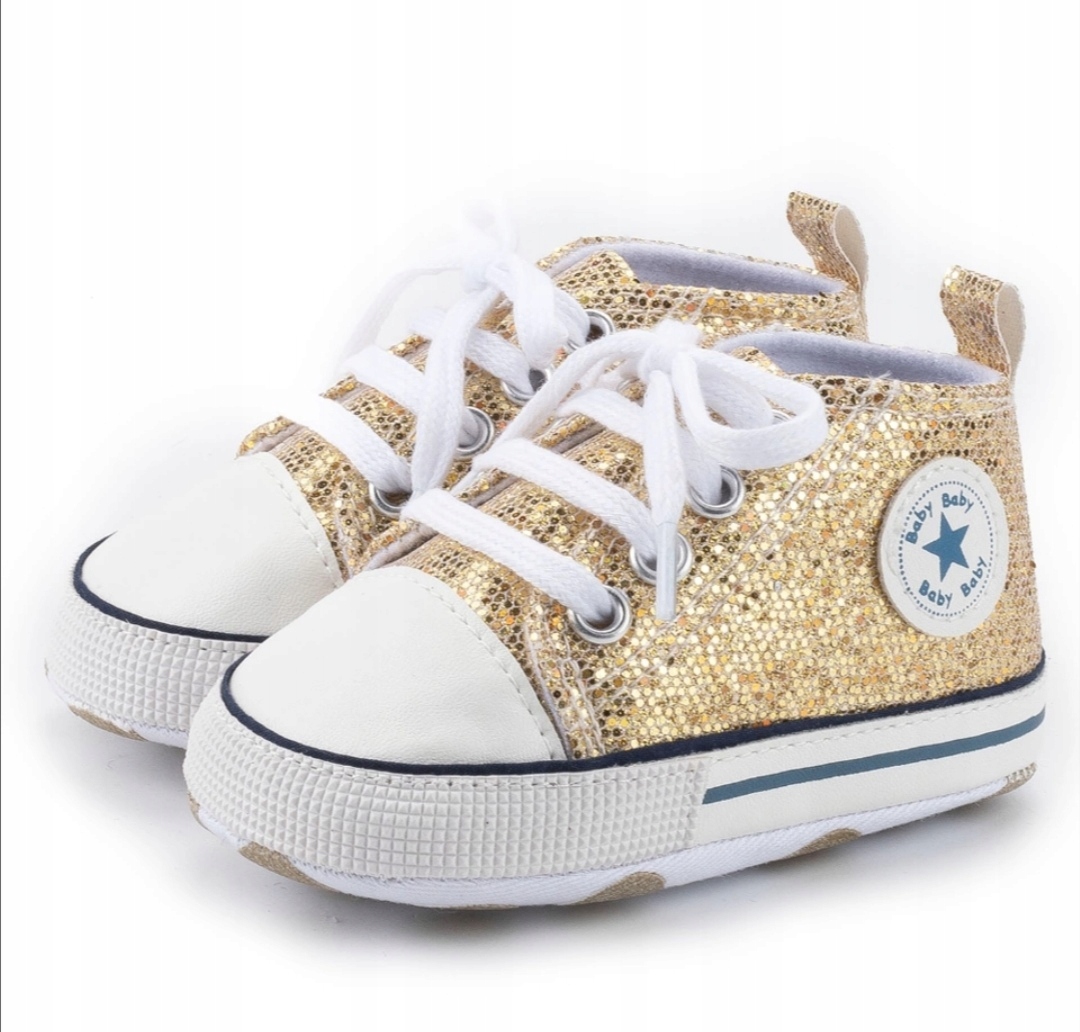 

Złote trampeczki 12-18 niechodki buciki #011