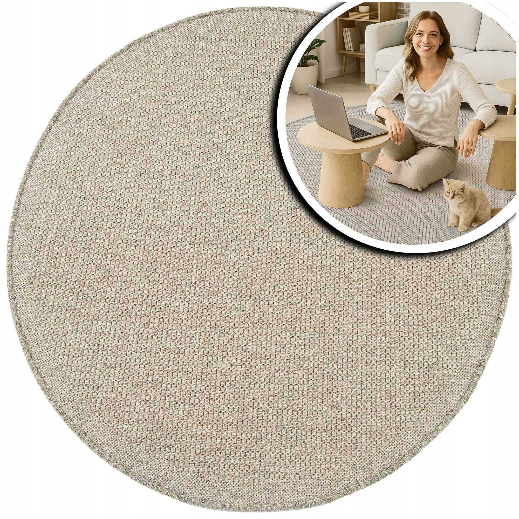 Koberec Kulatý Vlněný Do Obývacího Pokoje Předsíně Z Boho Vlny Přírodní 160x160