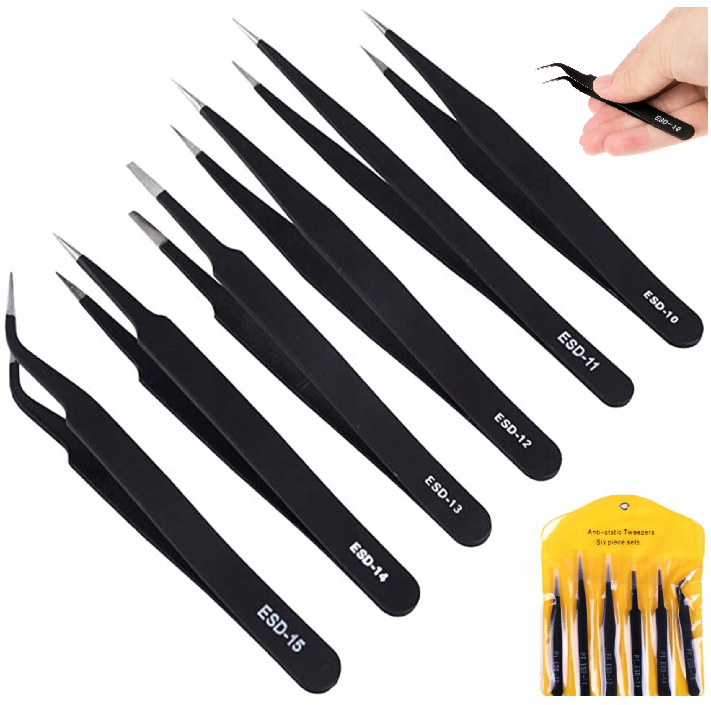 ZESTAW METALOWYCH PĘSET ESD PINCETA PĘSETY PINCETY
