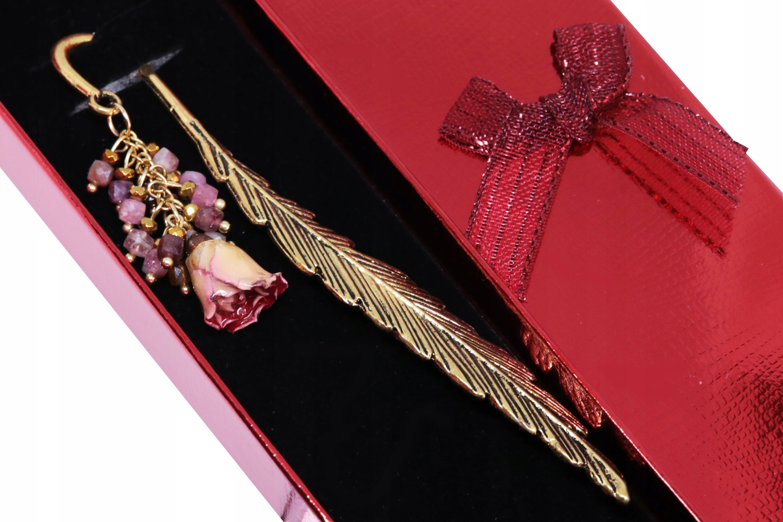 Záložka Do Knihy přírodní růže turmalín Premium s krabičkou