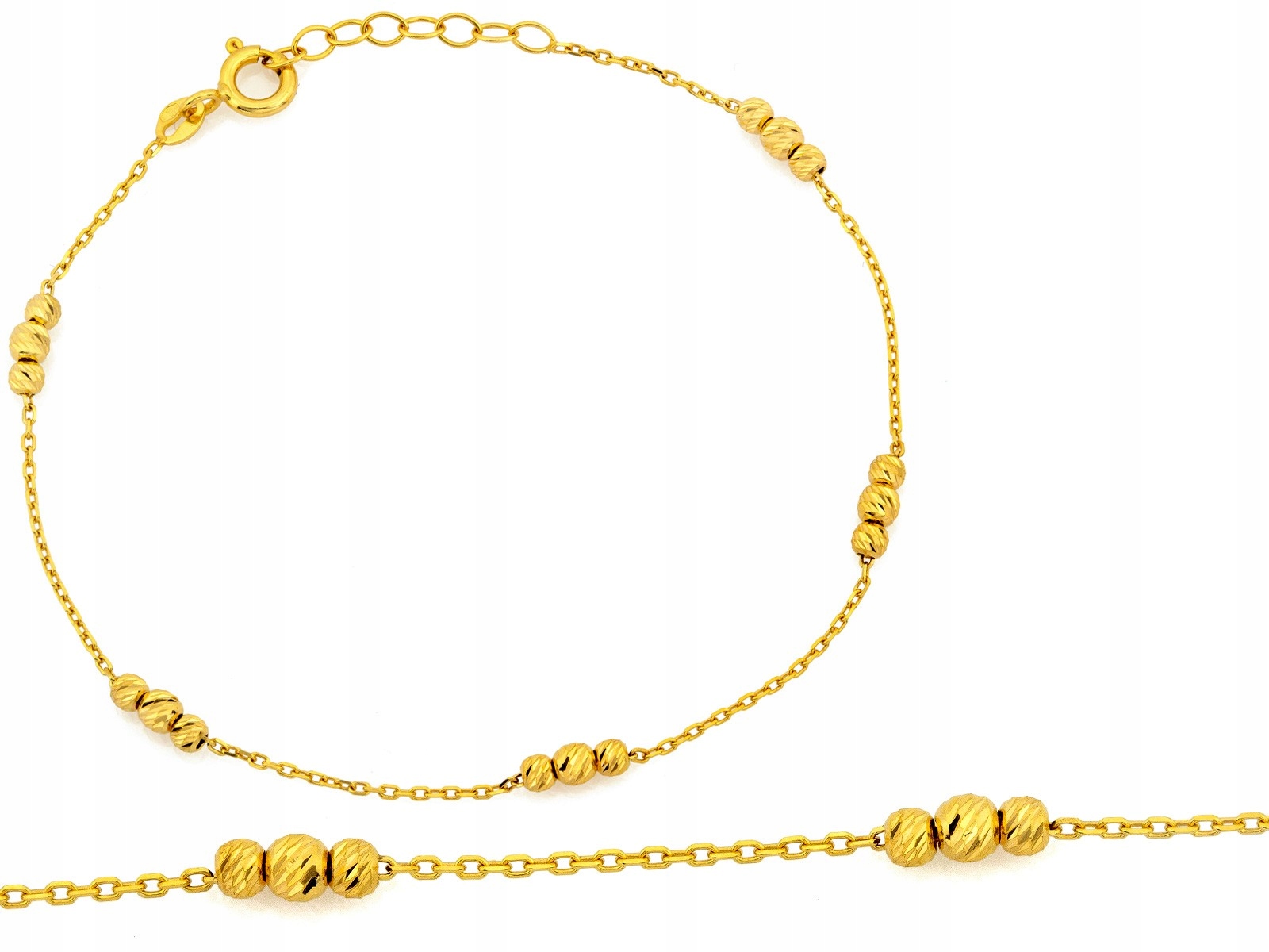 Zlatý řetízkový náramek 585 s kuličkami 18 cm, drobné kuličky 1.17 g