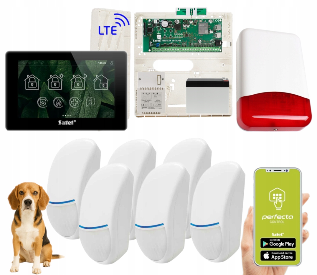 Zestaw Alarmowy Satel Perfecta 64 M Lte 6 Czujek Bingo Plus Pet Syrena App