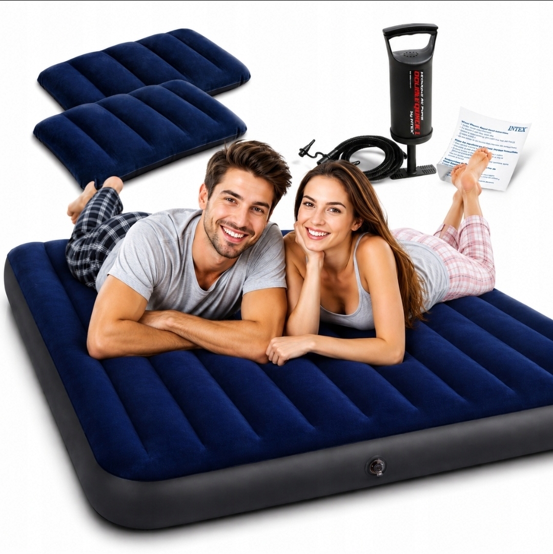 Materac Dmuchany Dwuosobowy Intex Welurowy Do Spania 203 X 152 X 25 CM