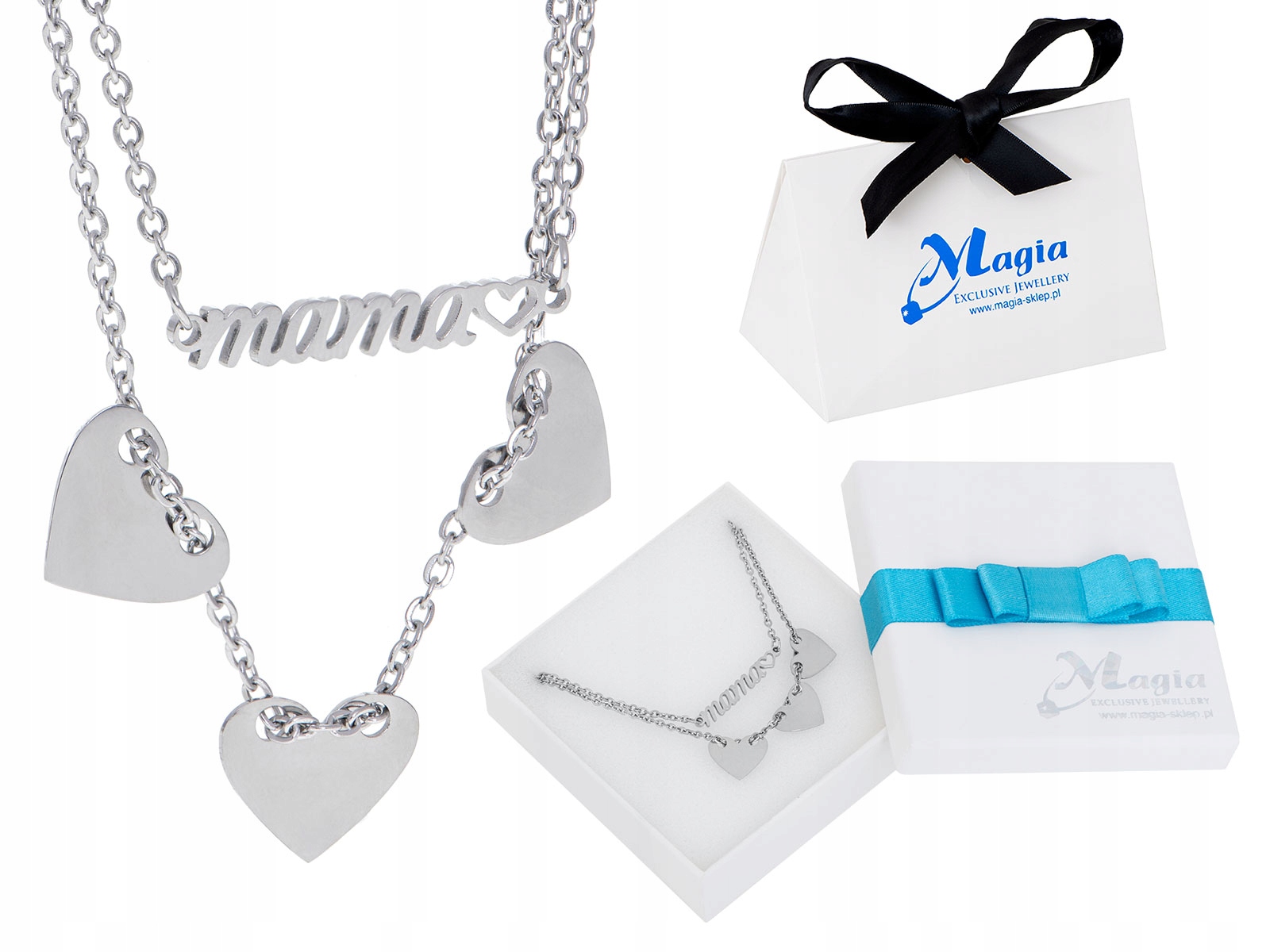 

925 Srebrny Naszyjnik Mama 3 Serca Grawer Prezent