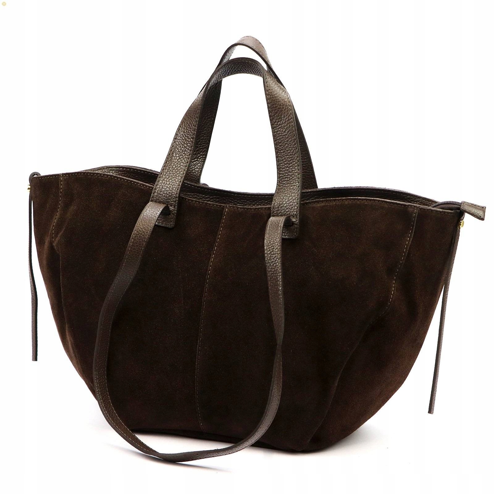 Kabelka shopper semišová hnědá velká kožená A4 přes rameno Vera Pelle kůže