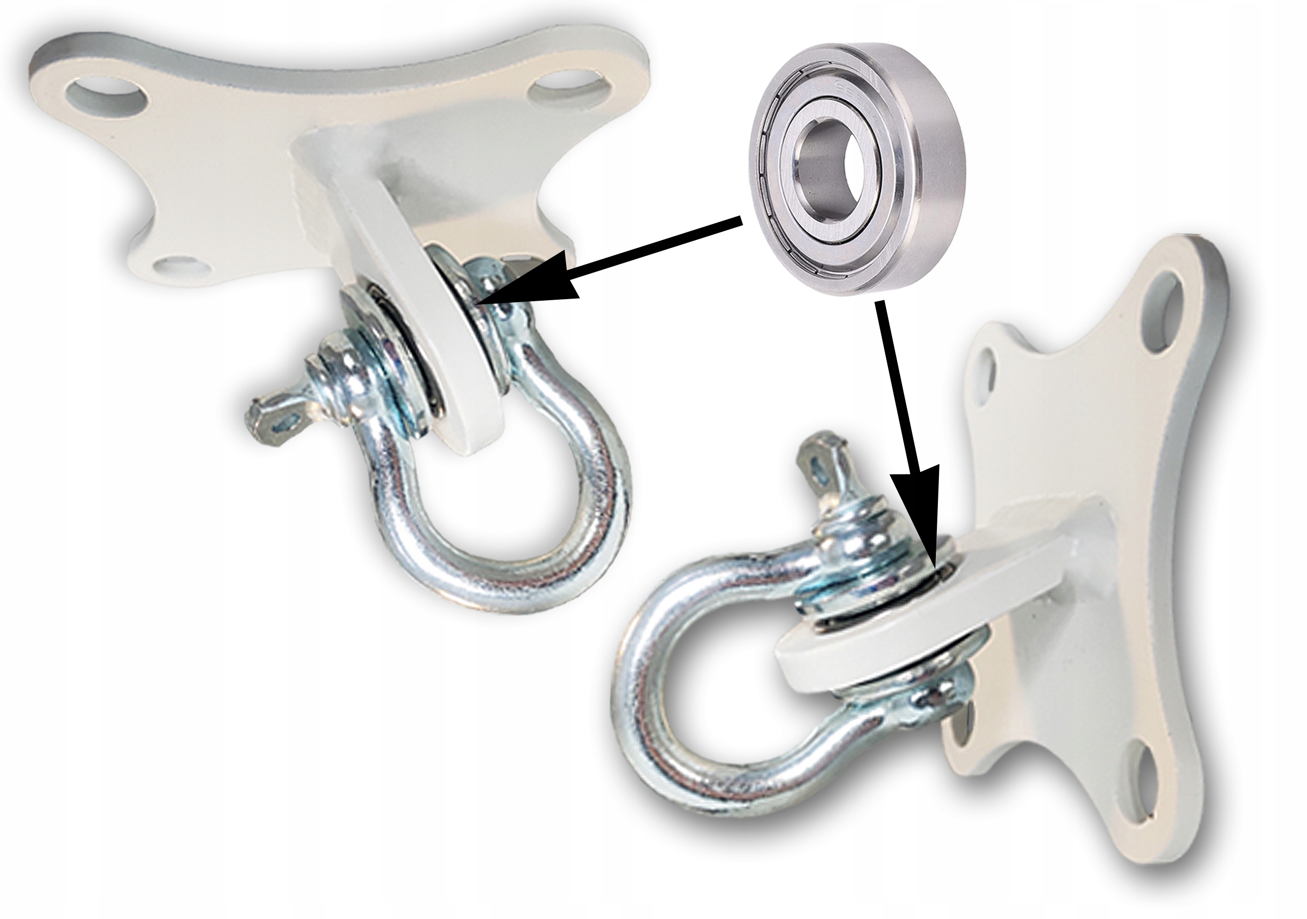 Upevnění houpací sítě strop-strop-stěna-bílá stěna s ložiskem