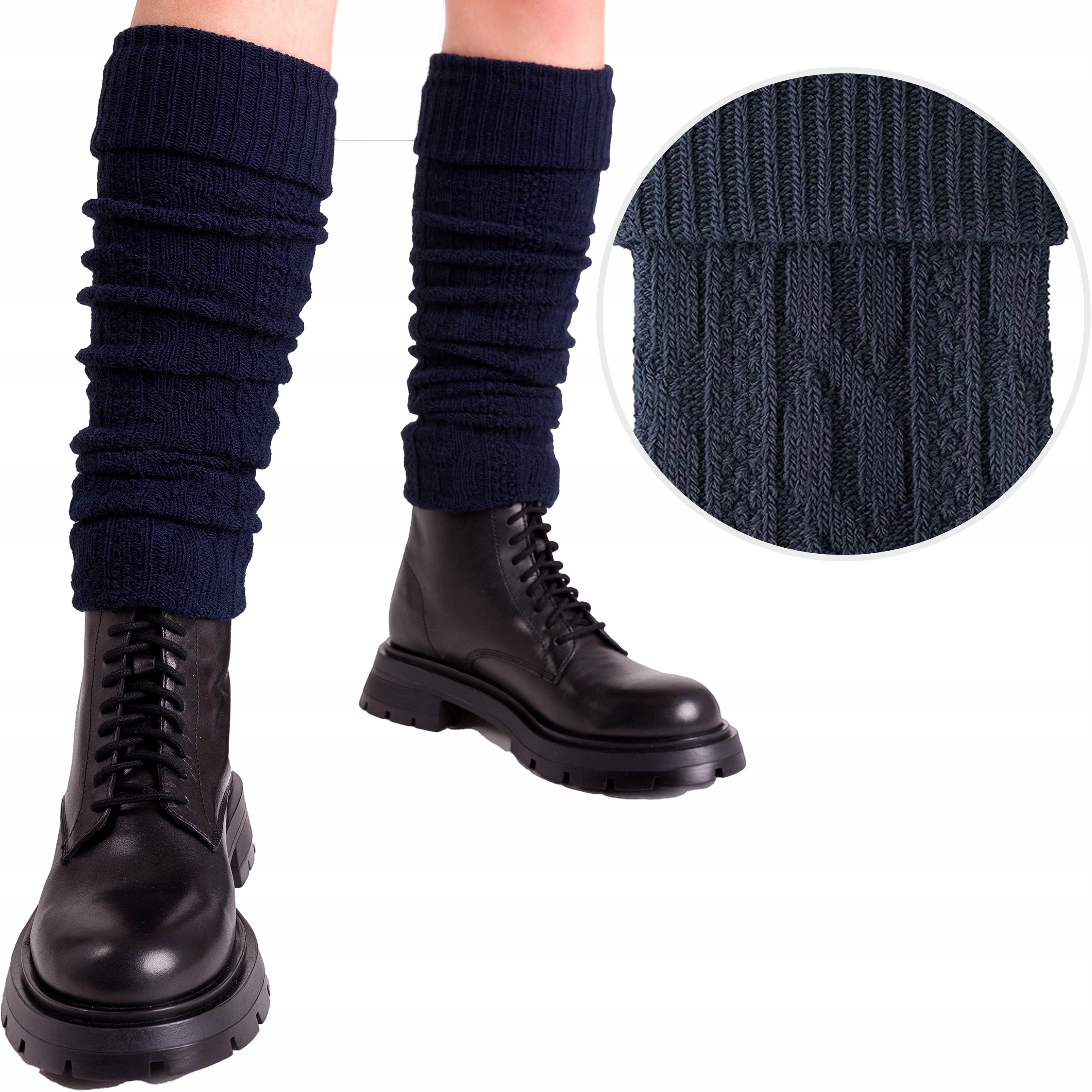 GETRY DAMSKIE ciepłe wełniane OCIEPLACZE Warkocz granatowe Steven *One size