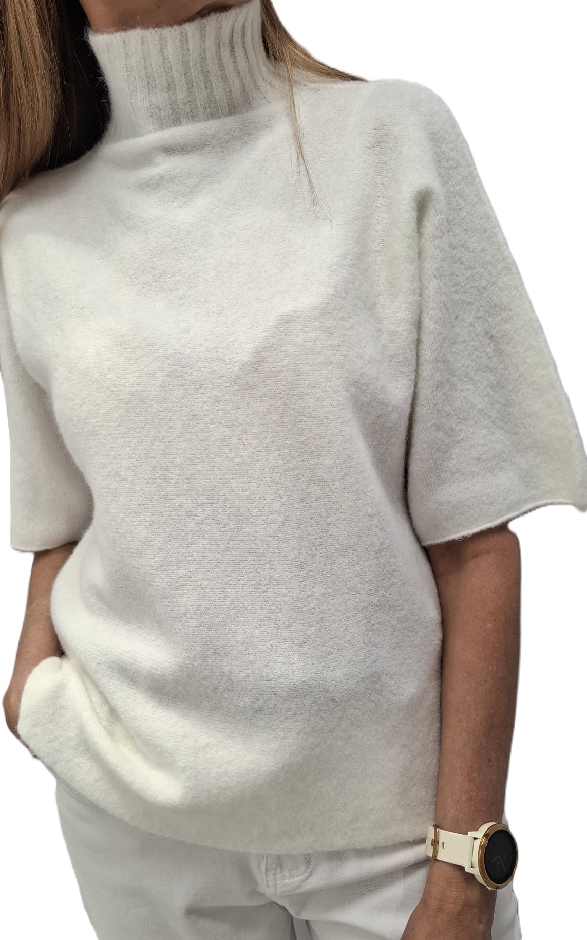 Cocomore Pologolfový svetr Oversize Krátký rukáv Baby Alpaca Bílý Ecru Nw