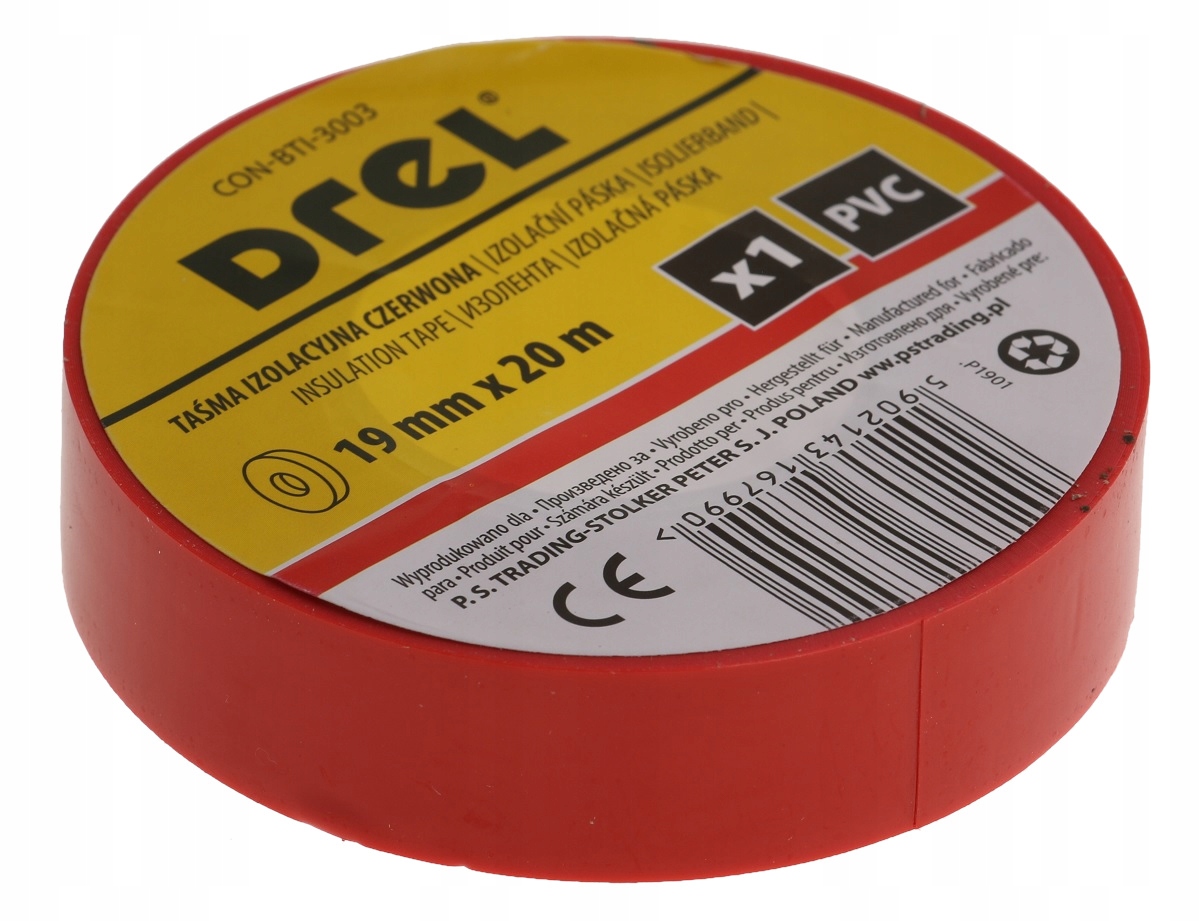 TAŚMA IZOLACYJNA DO IZOLACJI CZERWONA 19mm 20 PVC
