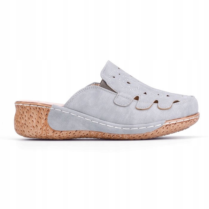 Szare Klapki Damskie Zakryte Na Platformie Wkładka Medyczne Ortopedyczne