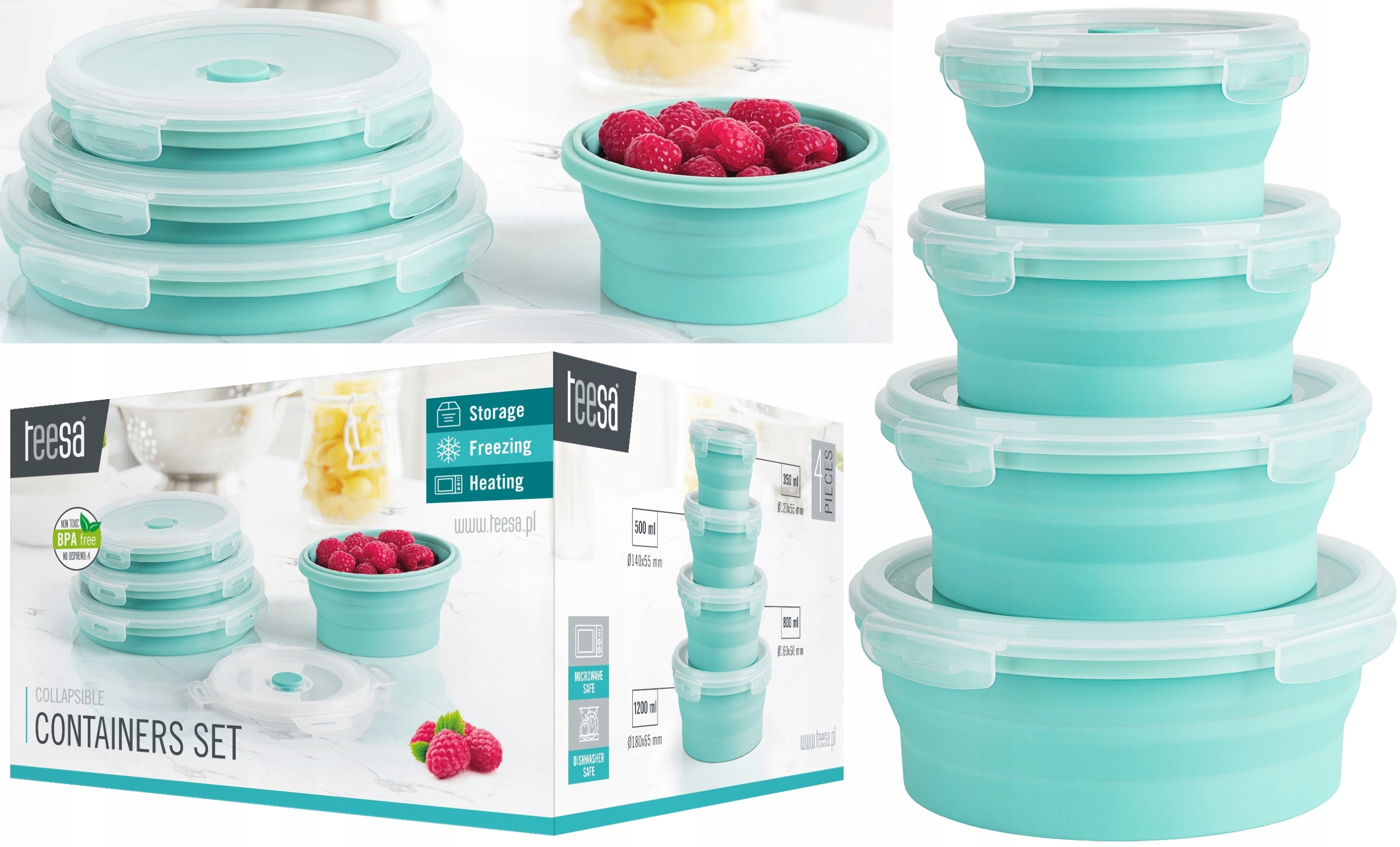 

Pojemniki Na Żywność Silikonowe 4 Sztuki Składane