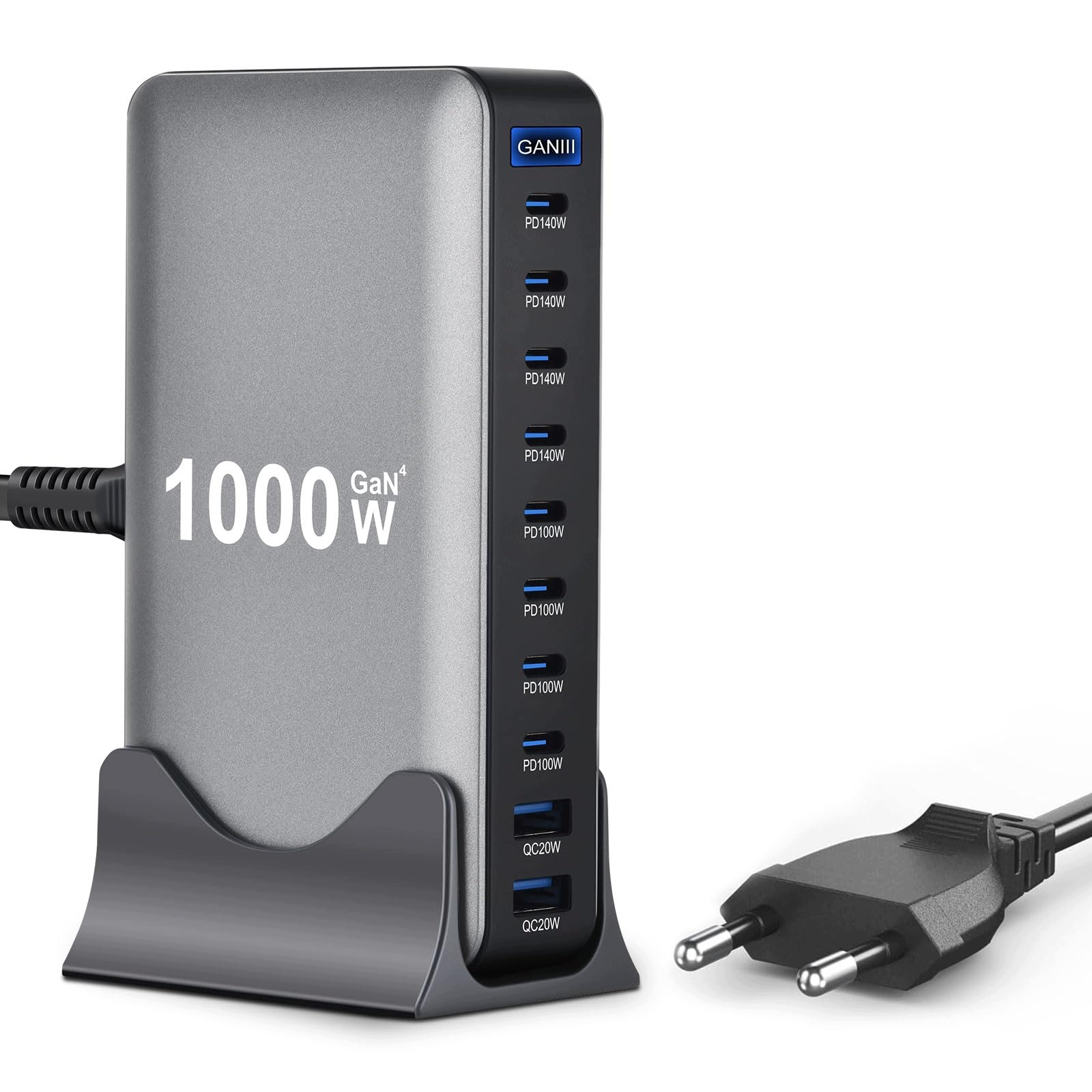 Ładowarka Usb-c GaN 1000W 10 Portów 8x Usb-c 2x Usb-a Pd 140W WowFast