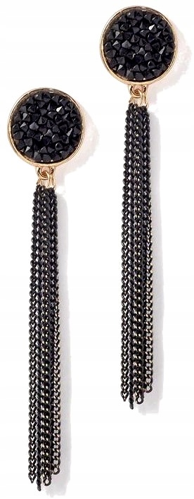 

Kolczyki wiszące czarne złote frędzle cyrkonie