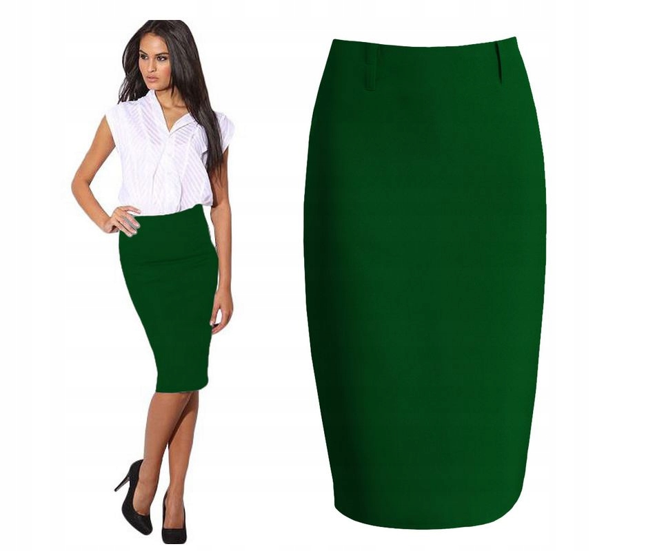 SPÓDNICA ZIELONY OŁÓWKOWA MIDI podszewka 42