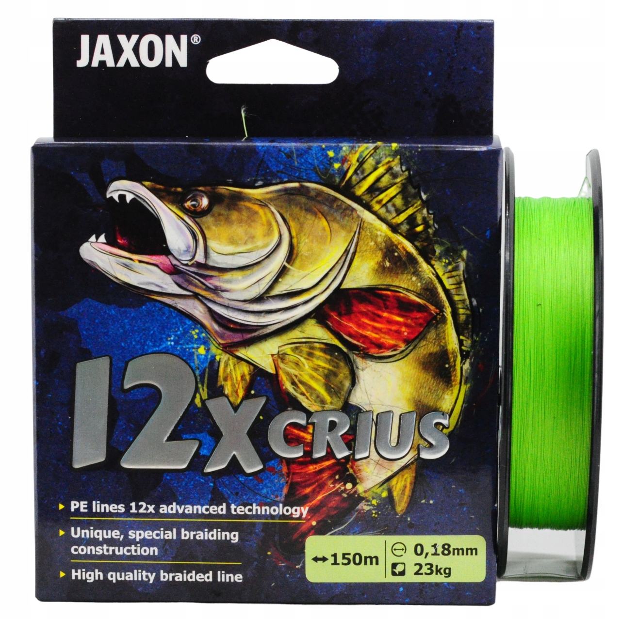 0,18mm 23kg 150m Plecionka Zleona Jaskrawa Fluo Jaxon Crius 12X Flash