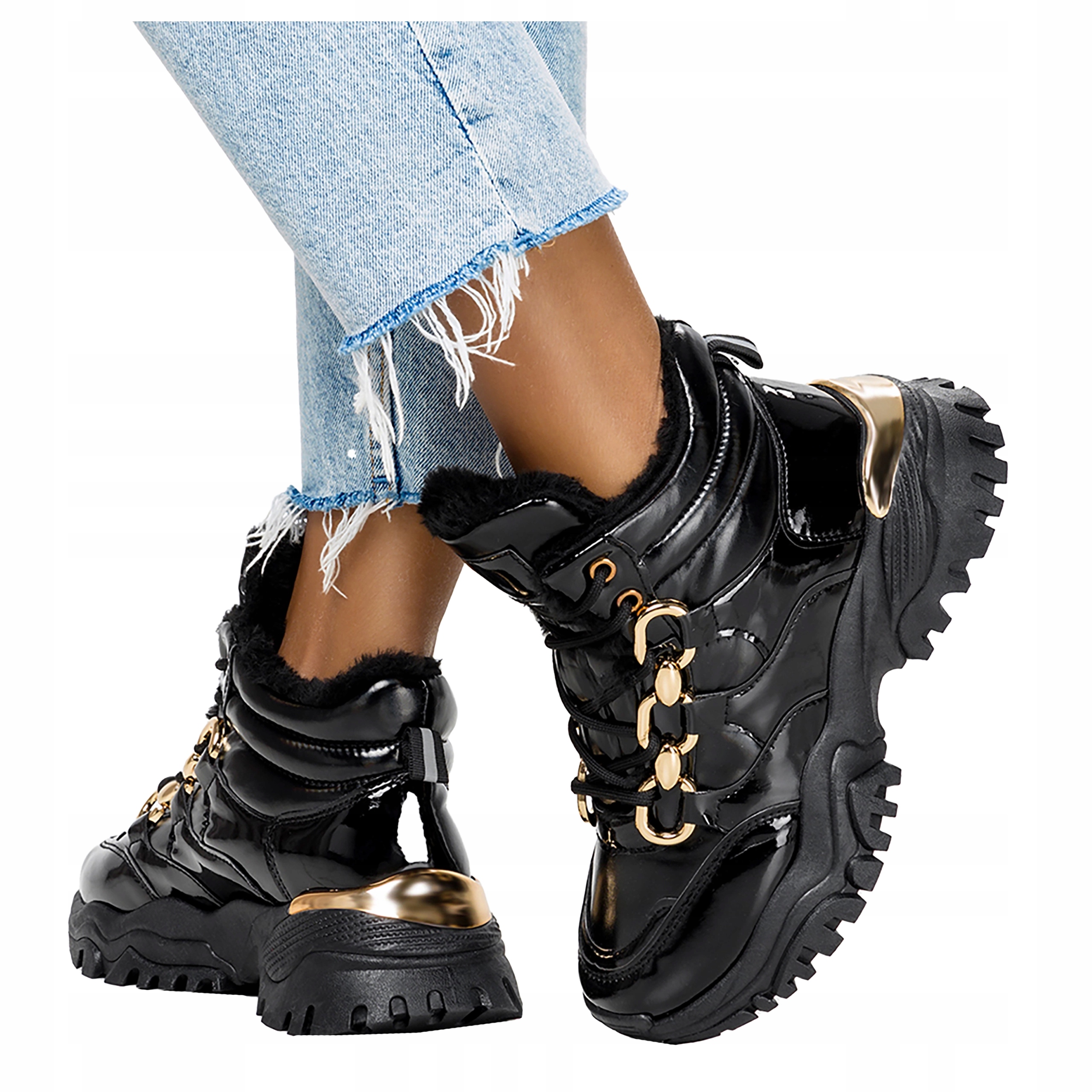 Dámské Kotníkové Boty Černé Zateplené Pohodlné Módní Zimní Obuv S Kožíškem, velikost 39