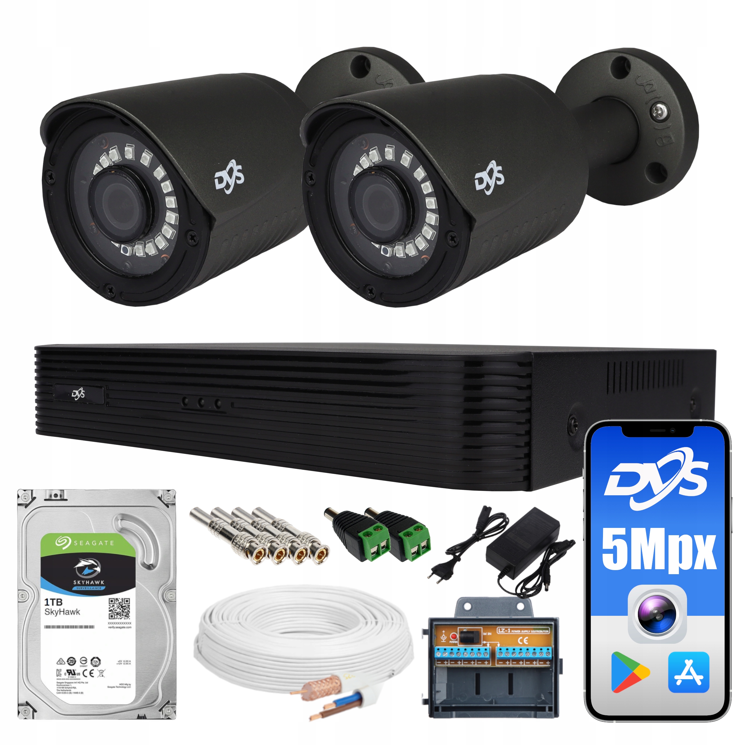 Zestaw monitoringu przemysłowego 2 kamery 5Mpx 1TB