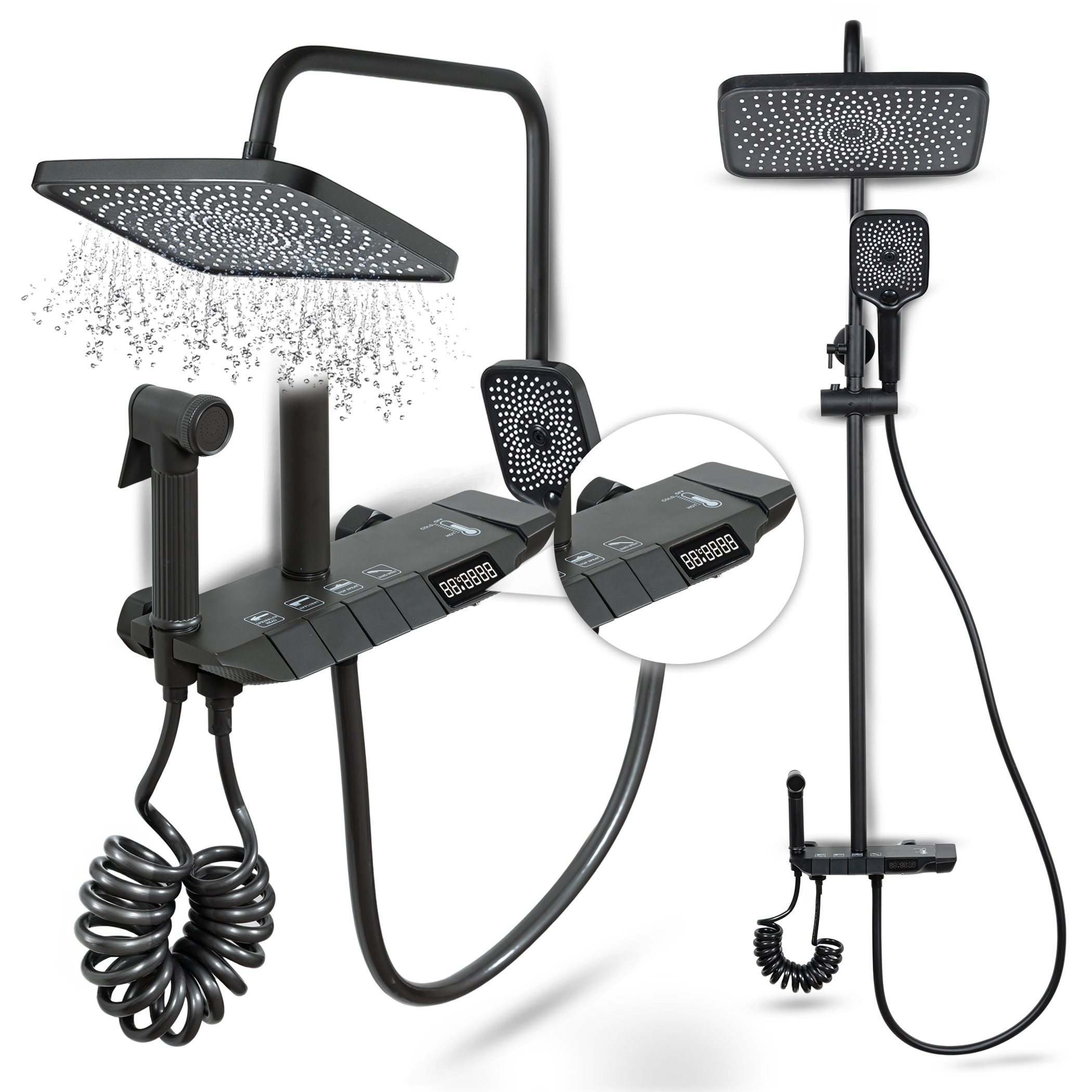 Sprchová Súprava Striekacia Kolumna S Batériou Termostat Dažďovka 4v1