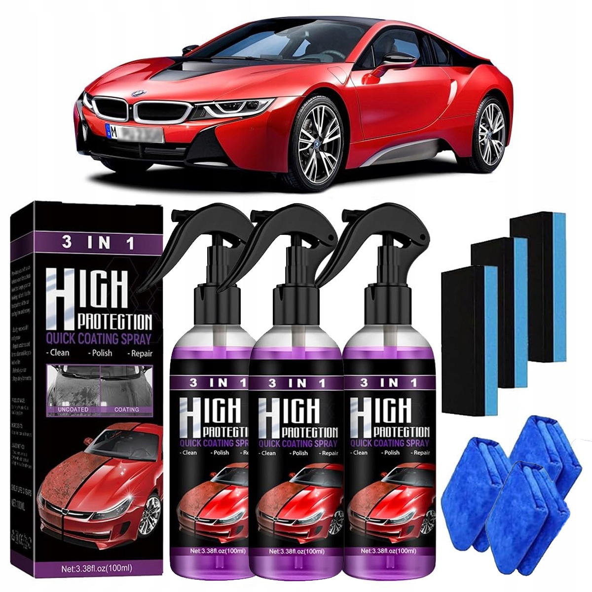 3 W 1 Ceramic Car Coating Spray,Multi-Functional Coating Renewal Agent