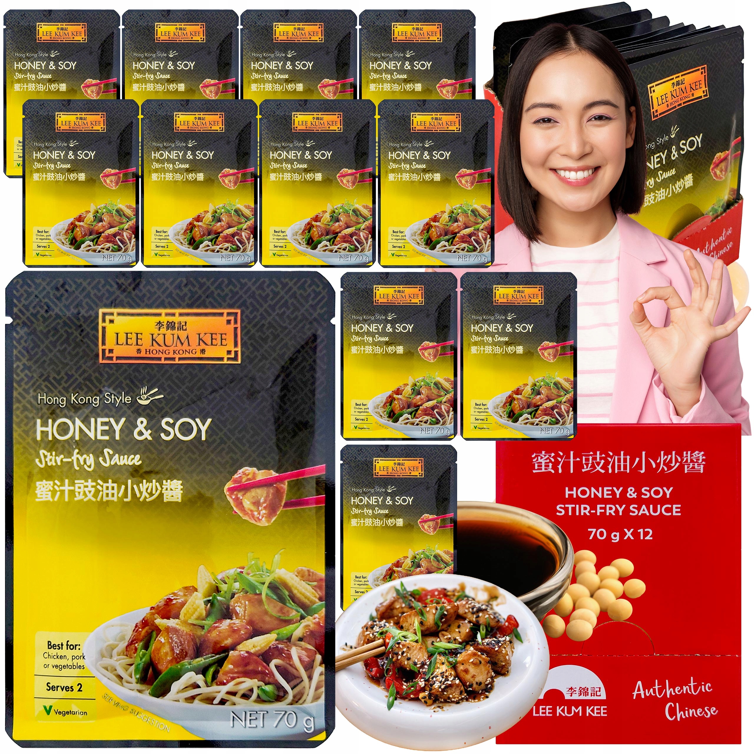 Levně Omáčka stir fry Lee Kum Kee 12x70g medovo-sójová Honey Soy Příchuť Orientu