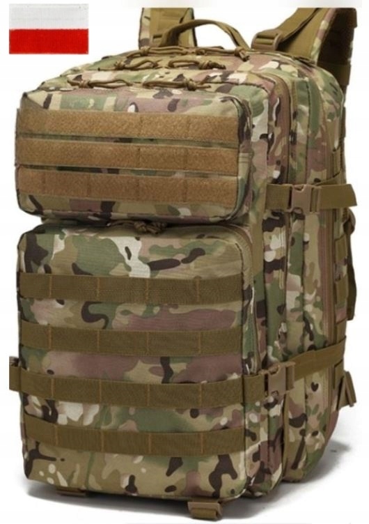 Duży Plecak Wojskowy 45L Podróżny Taktyczny Turystyczny Z Flagą
