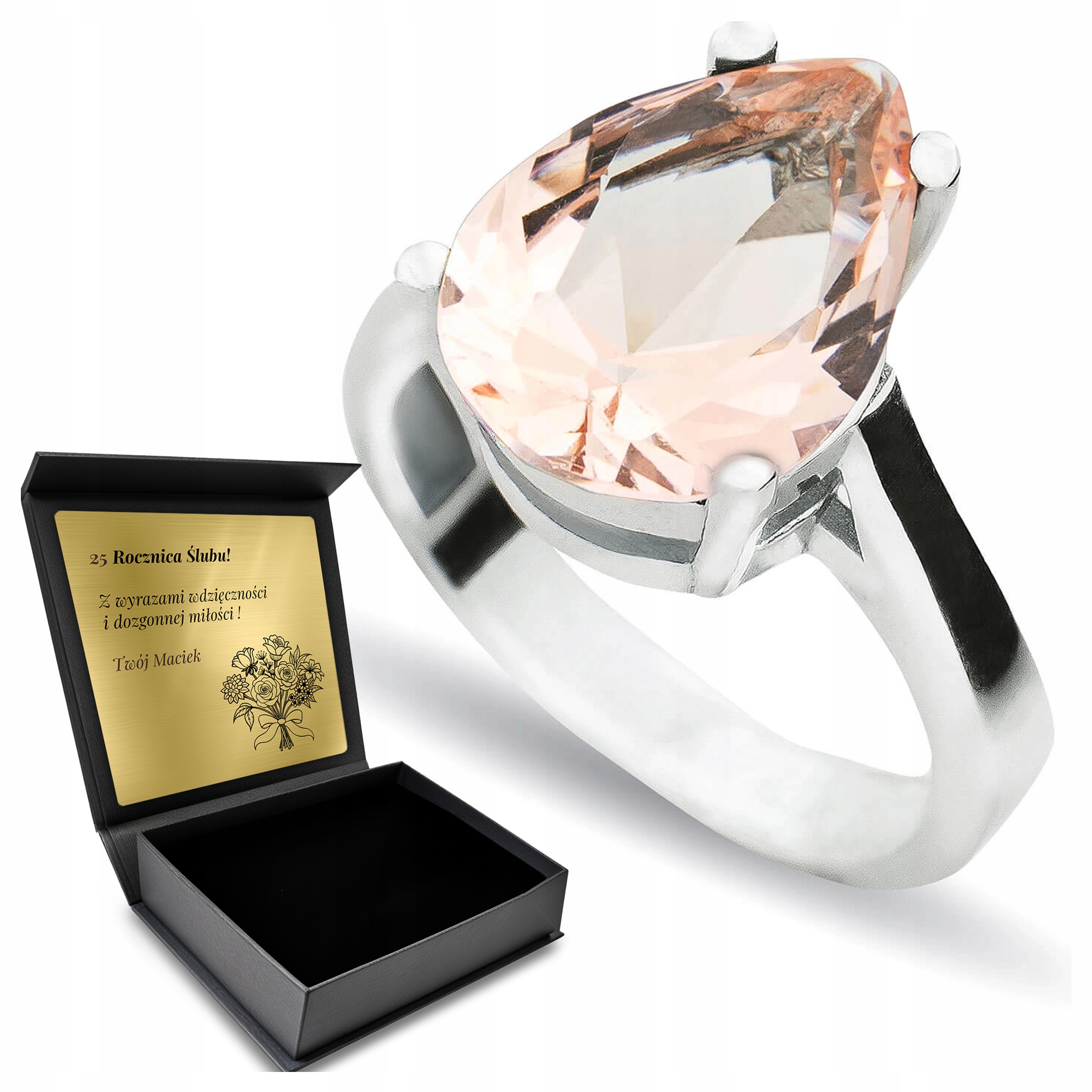 Prstýnek 925 S Morganitem Dárek pro ženu Gravírování