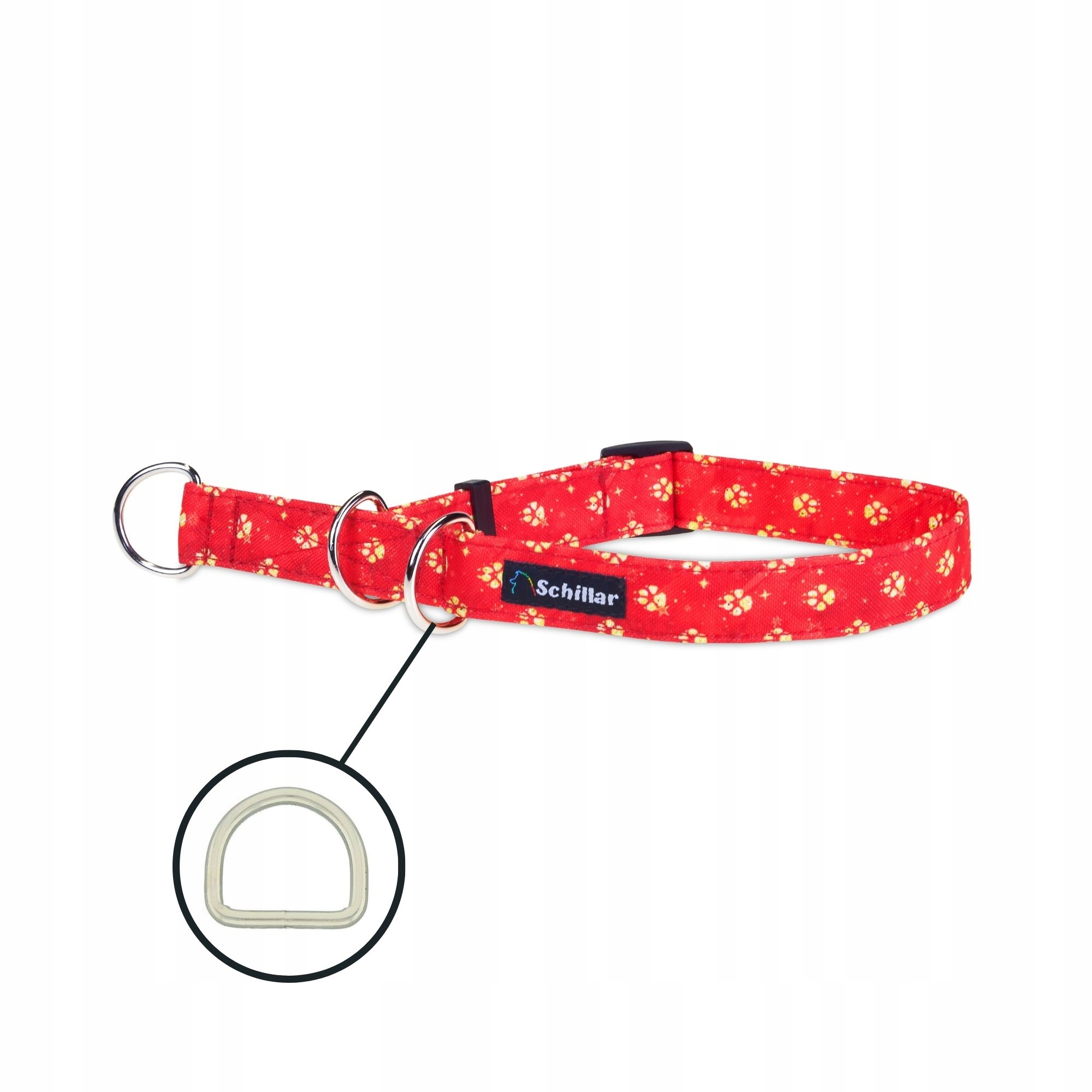 Levně Polostahovací obojek pro velkého psa červené zlaté tlapky L XL 40-60cm