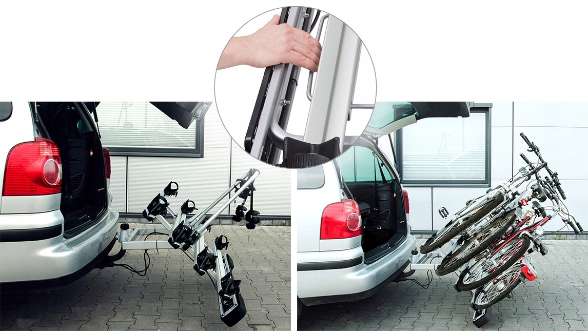 ZAMYKANY BAGAŻNIK ROWEROWY PLATFORMA NA HAK NA 4 ROWERY DO 75kg UCHYLANY Typ uchwytu platforma