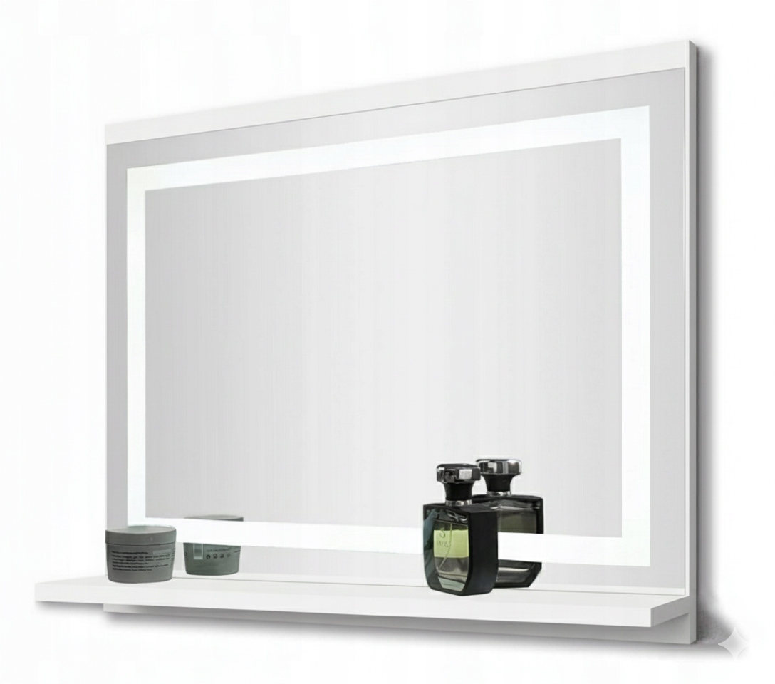 Zrcadlo bílé 60x50 cm s Led podsvícením, závěsné, moderní