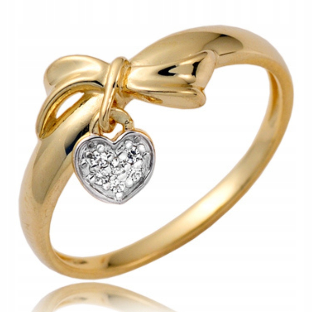 Zlatý Prstýnek 585 s Bílou Zirkonií Srdce Gravírování Bonus r16